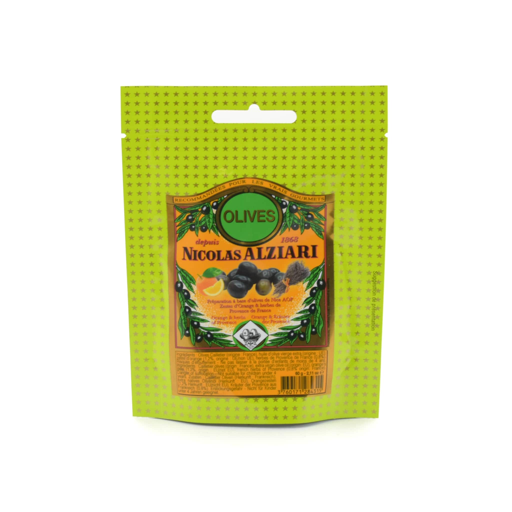 Nicolas Alziari Cailletier Olives with Orange & Herbes de Provence, 60g