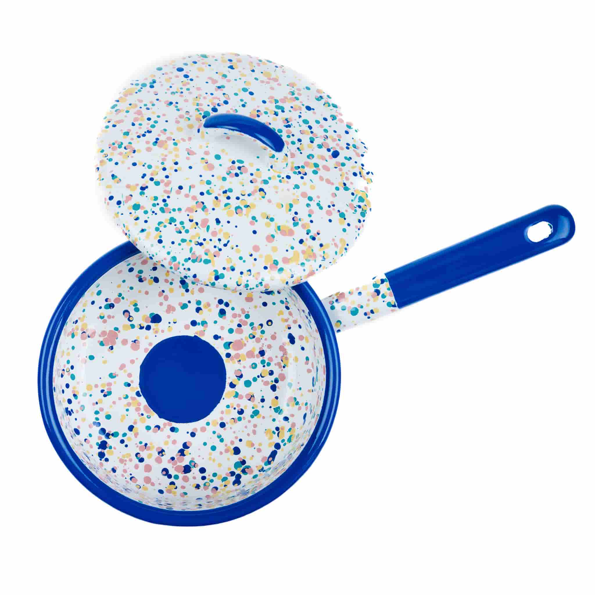 Blue Dot Enamel Saute Pan with Lid, 16cm - Image 2