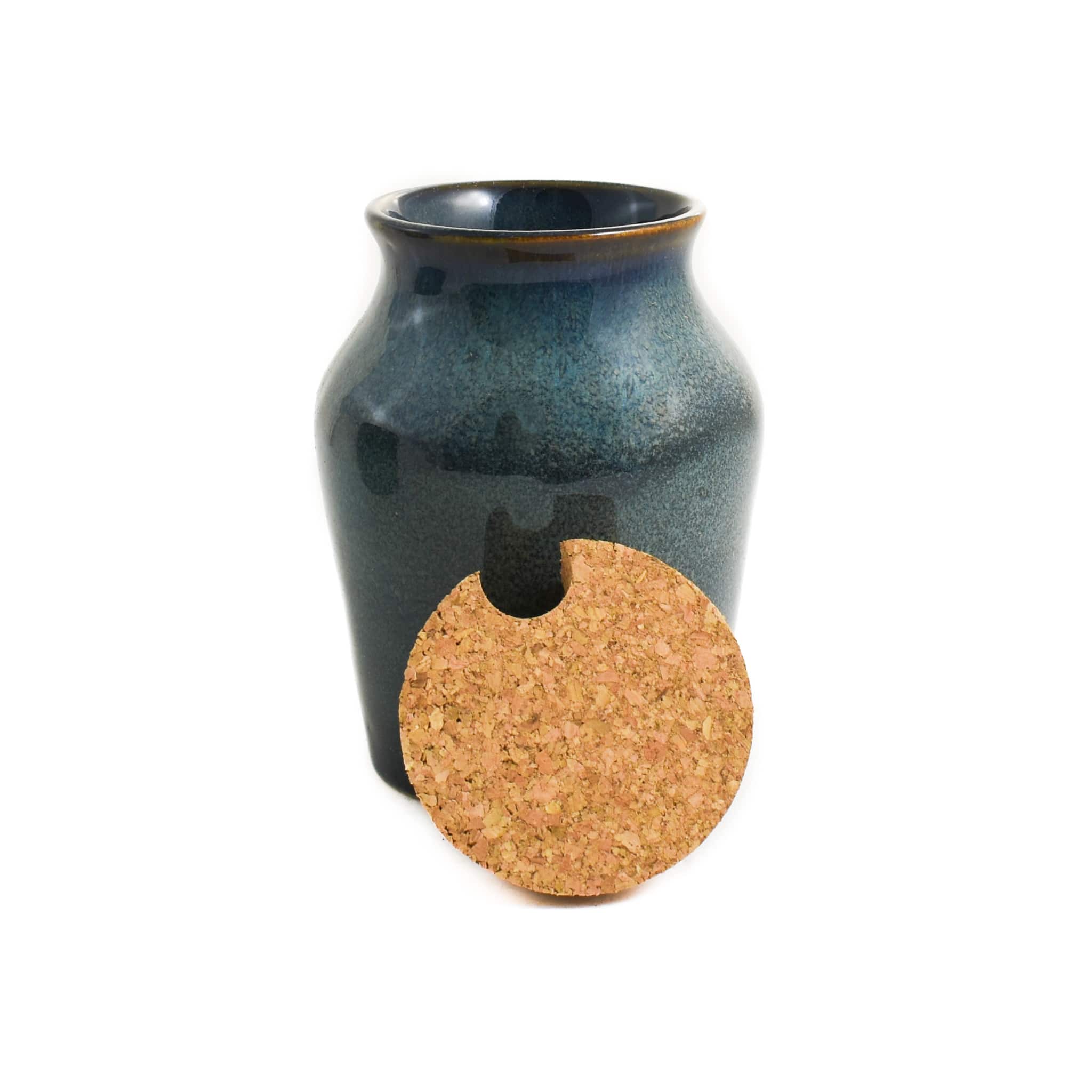 Blue Glaze Salt Pot with Cork Lid - Image 3