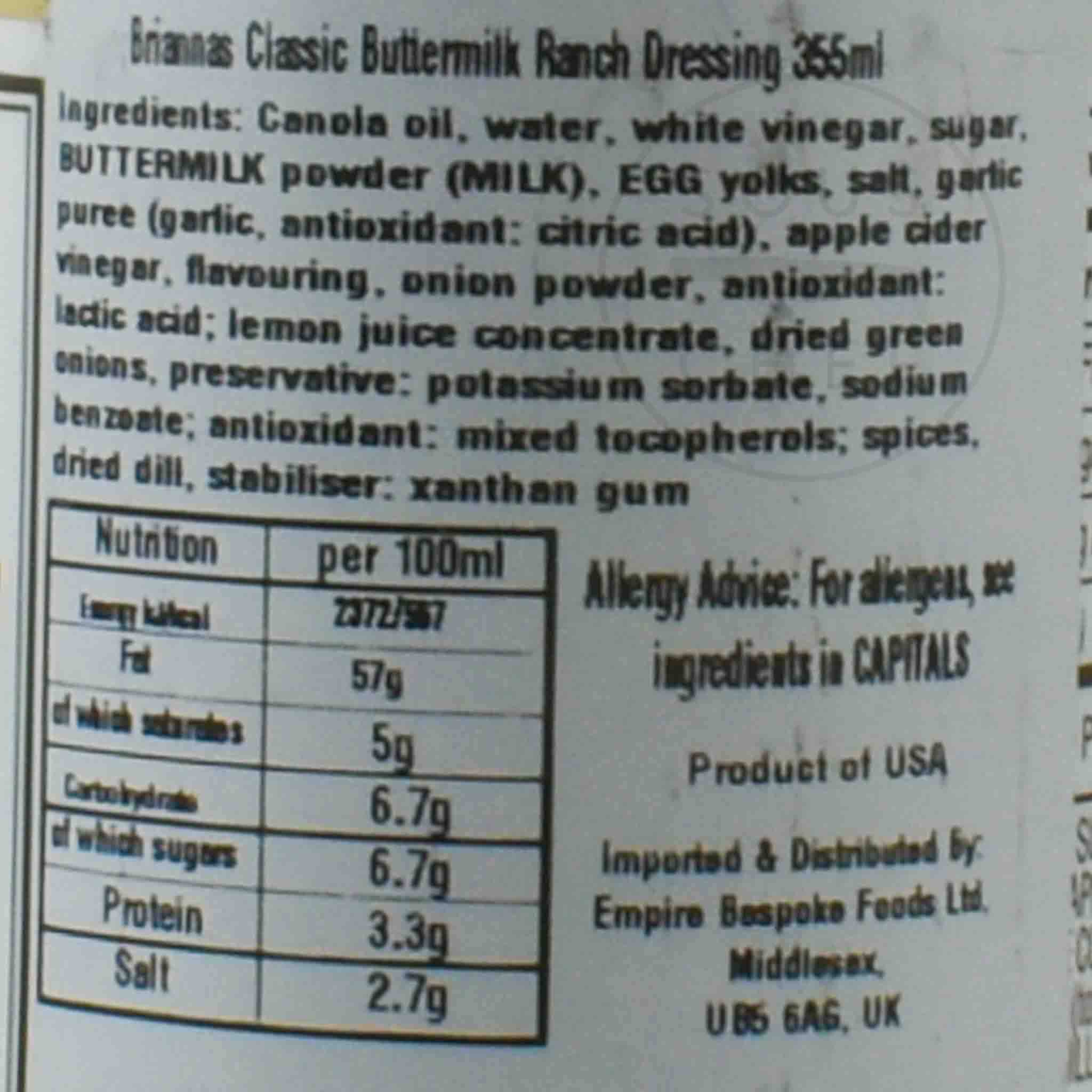 Briannas Ranch Dressing, 355ml - Image 2