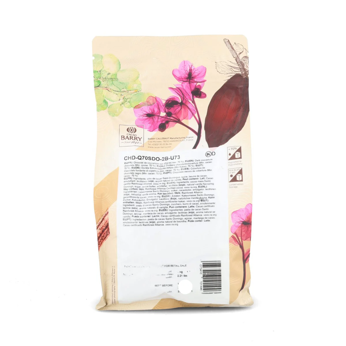 Cacao Barry Origin Saint Domingue 70% Dark Chocolate Chips, 1kg - Image 2