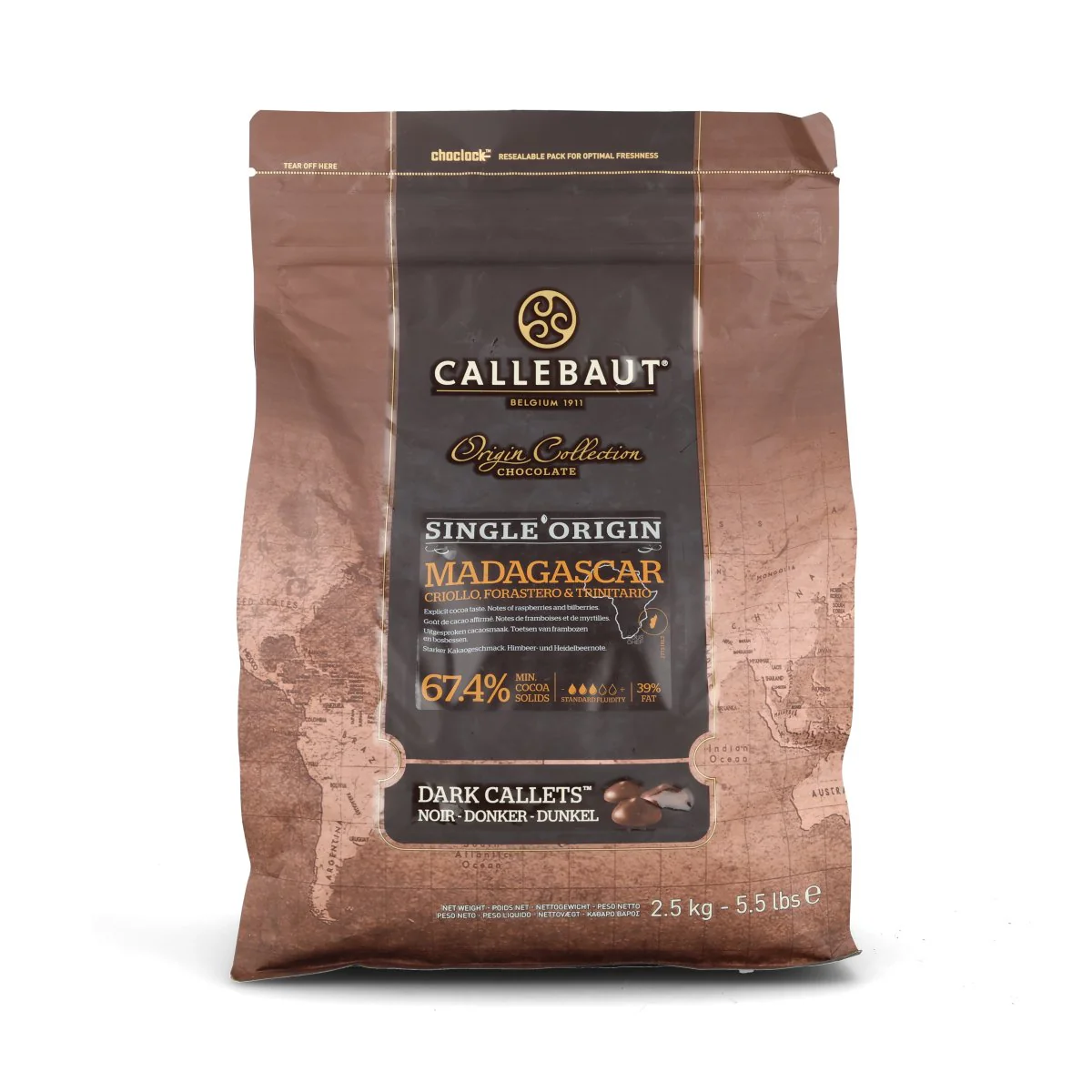 Callebaut Origin Madagascar 67.4% Dark Chocolate Chips, 2.5kg