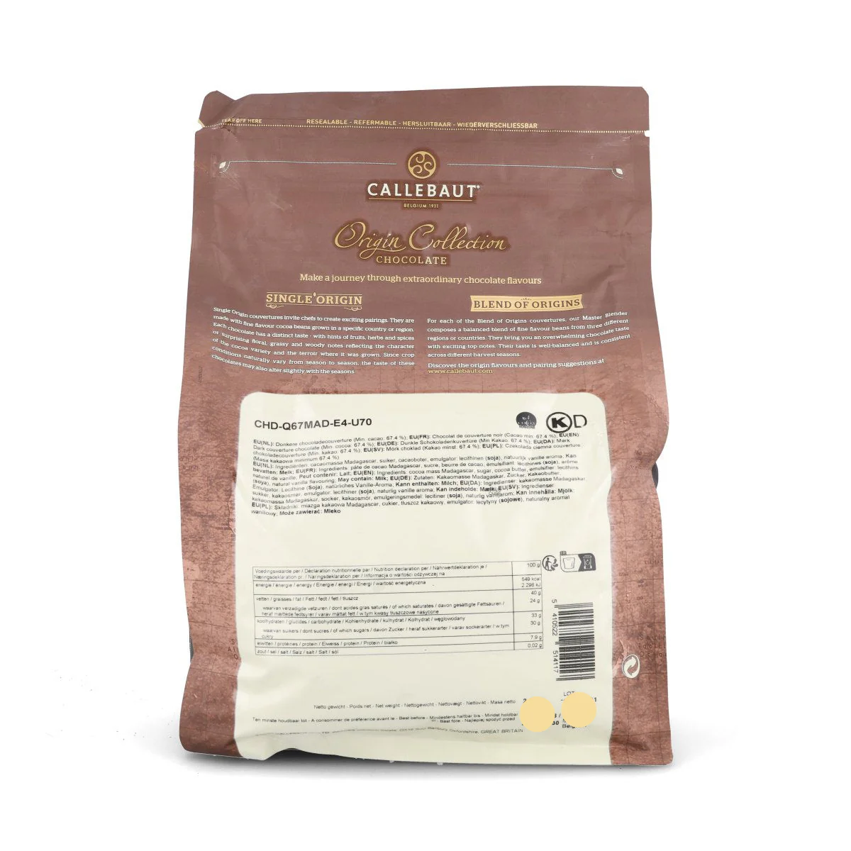 Callebaut Origin Madagascar 67.4% Dark Chocolate Chips, 2.5kg - Image 2