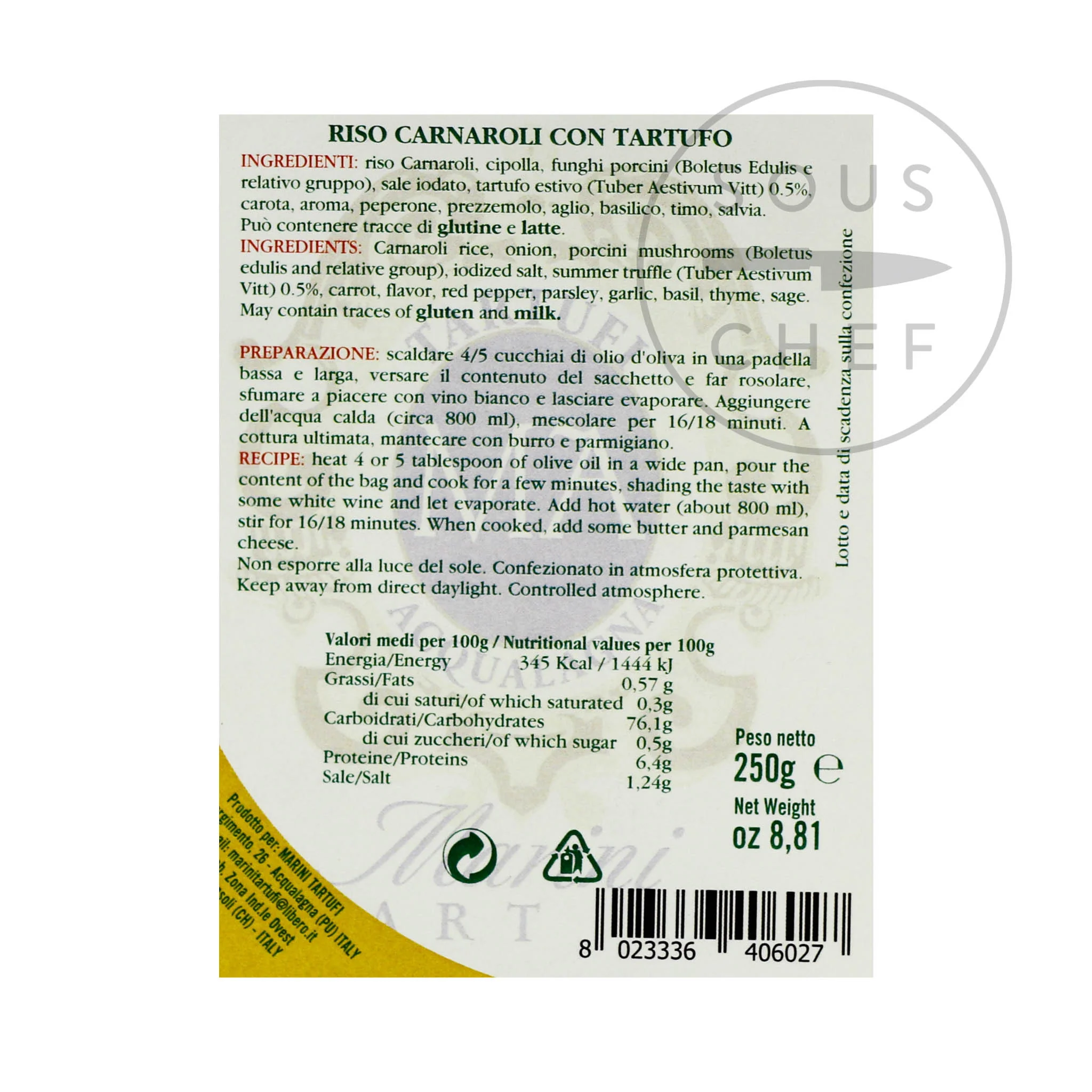 Marini Tartufi Carnaroli Risotto Rice With Truffle, 250g - Image 2