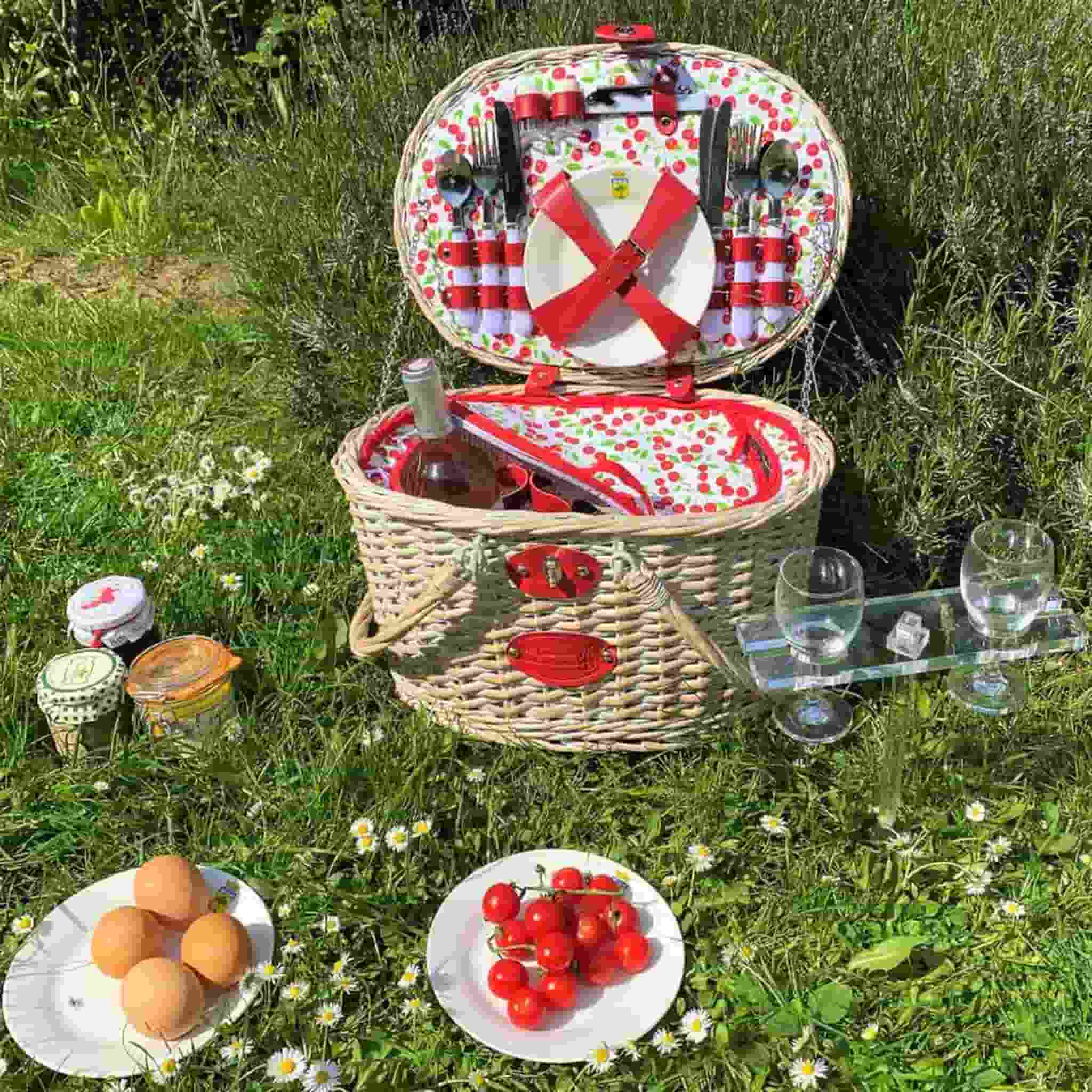 Cheverny Cherry Print Picnic Basket, 4 Person - Image 4