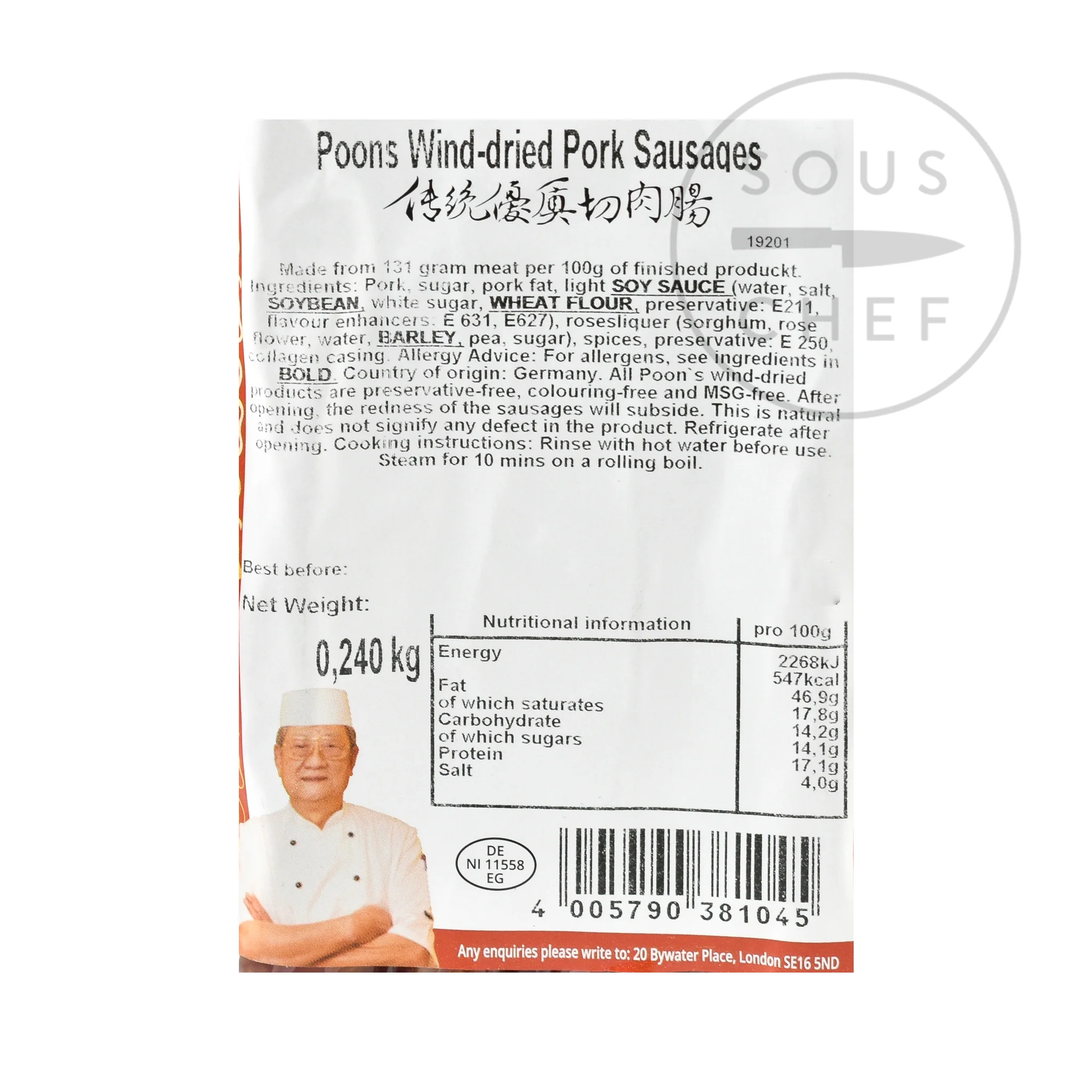 Poon's Chinese Wind-Dried Pork Sausage, 240g - Image 3