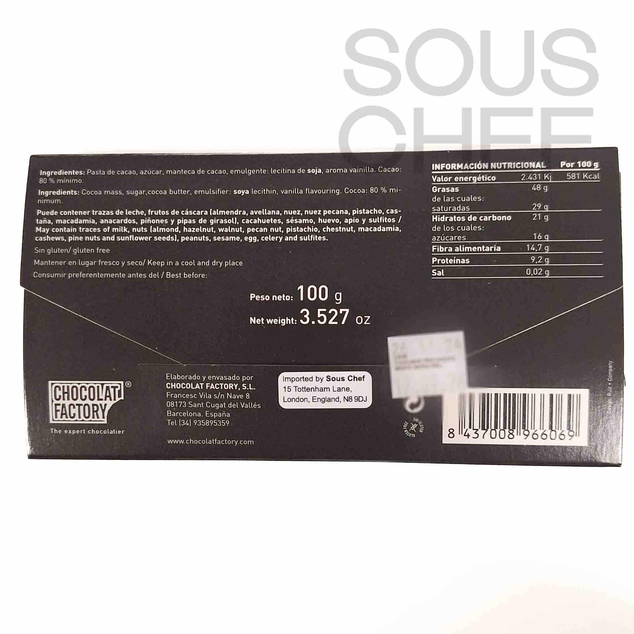 Chocolat Factory 80% Dark Chocolate Bar, 100g - Image 2