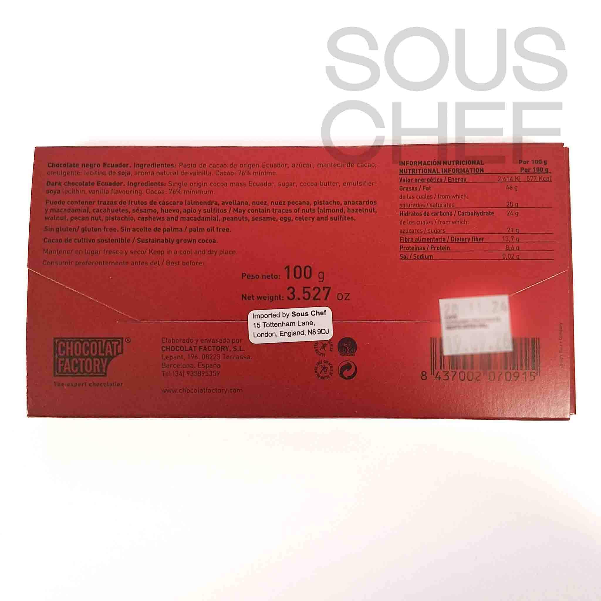 Chocolat Factory Ecuador Dark Chocolate Bar, 100g - Image 2