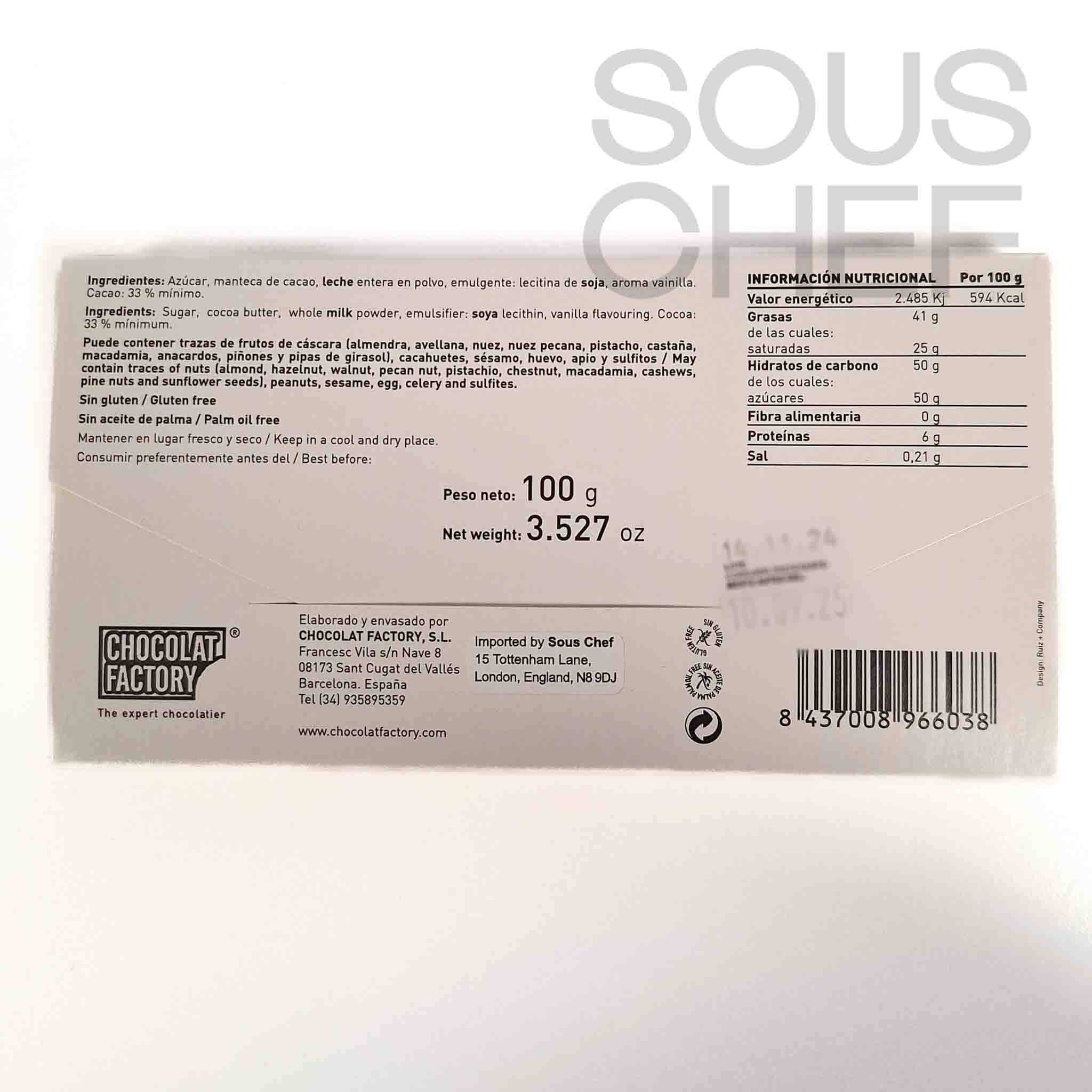 Chocolat Factory White Chocolate Bar, 100g - Image 2