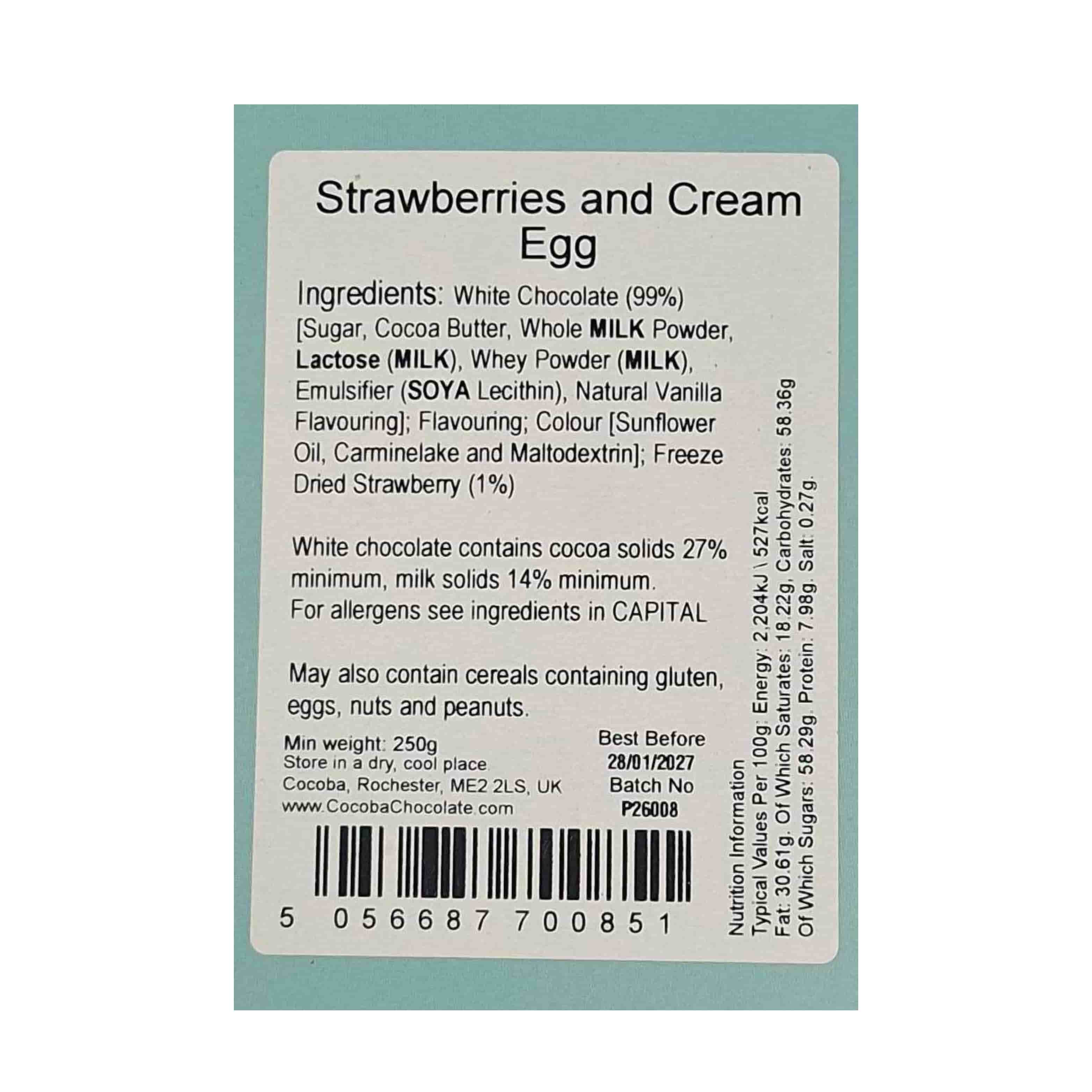Cocoba Strawberries & Cream Easter Egg, 250g - Image 2