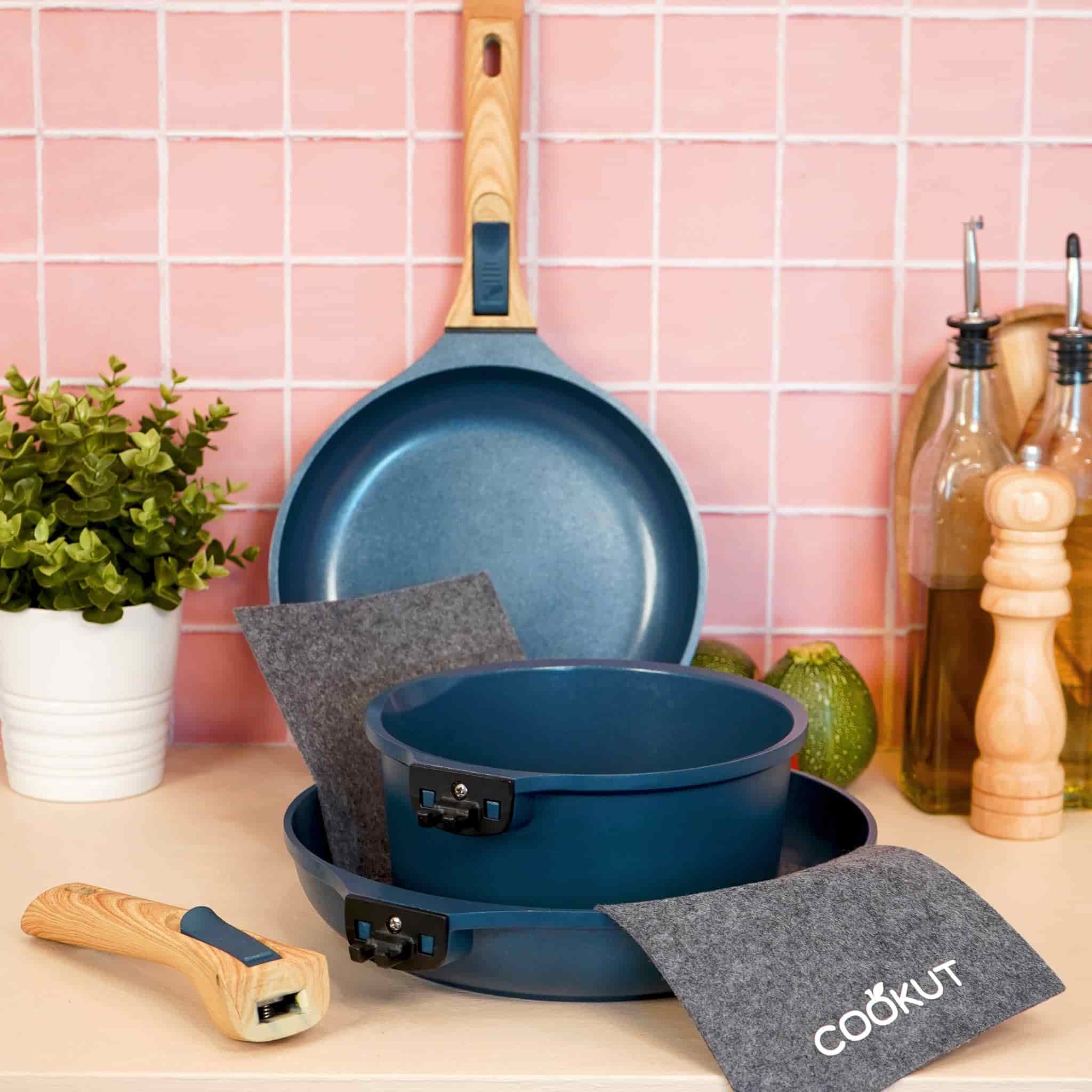 Cookut Lightweight Non-Stick 3 Piece Cookware Set with Detachable Handles, Blue, BPA-Free - Image 5