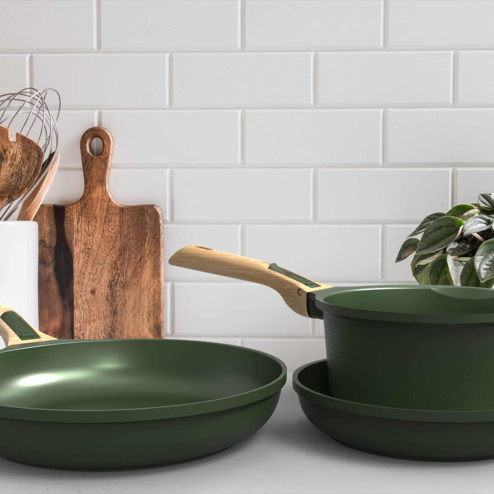 Cookut Lightweight Non-Stick 3 Piece Cookware Set with Detachable Handles, Green, BPA-Free - Image 5