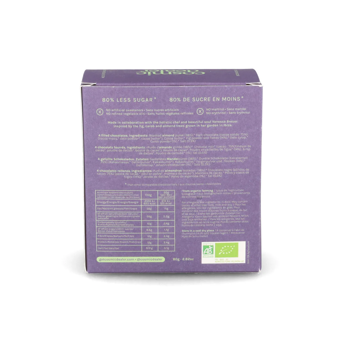 Cosmic Dealer Box of 4 Salty Fig with Almond & Carob Filled Chocolates, 80g - Image 3
