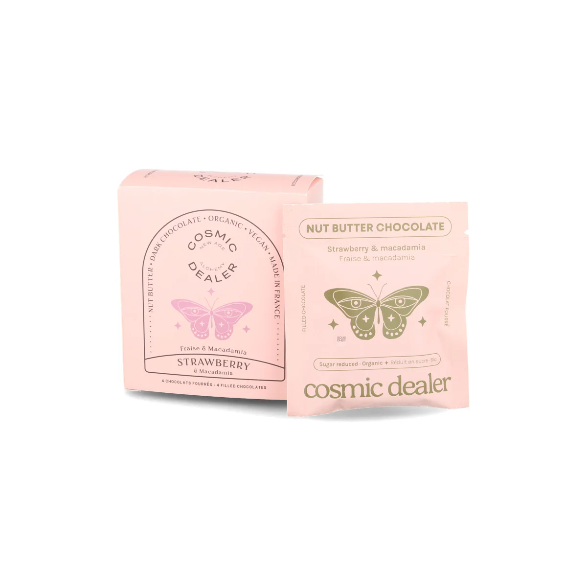 Cosmic Dealer Box of 4 Strawberry & Macadamia Nut Butter Filled Chocolates, 80g