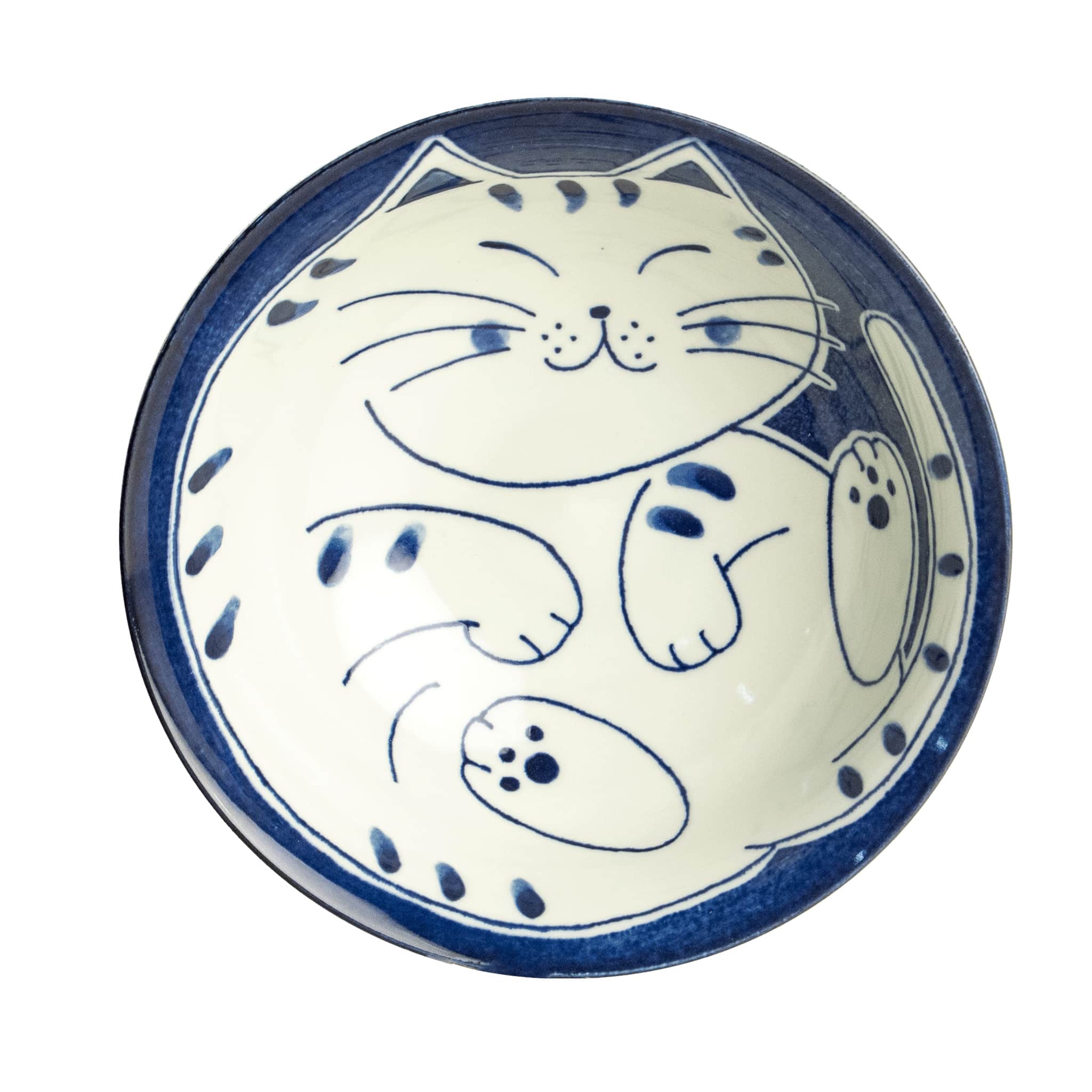 Dark Blue Lucky Cat Japanese Ramen Bowl, 21cm - Image 2