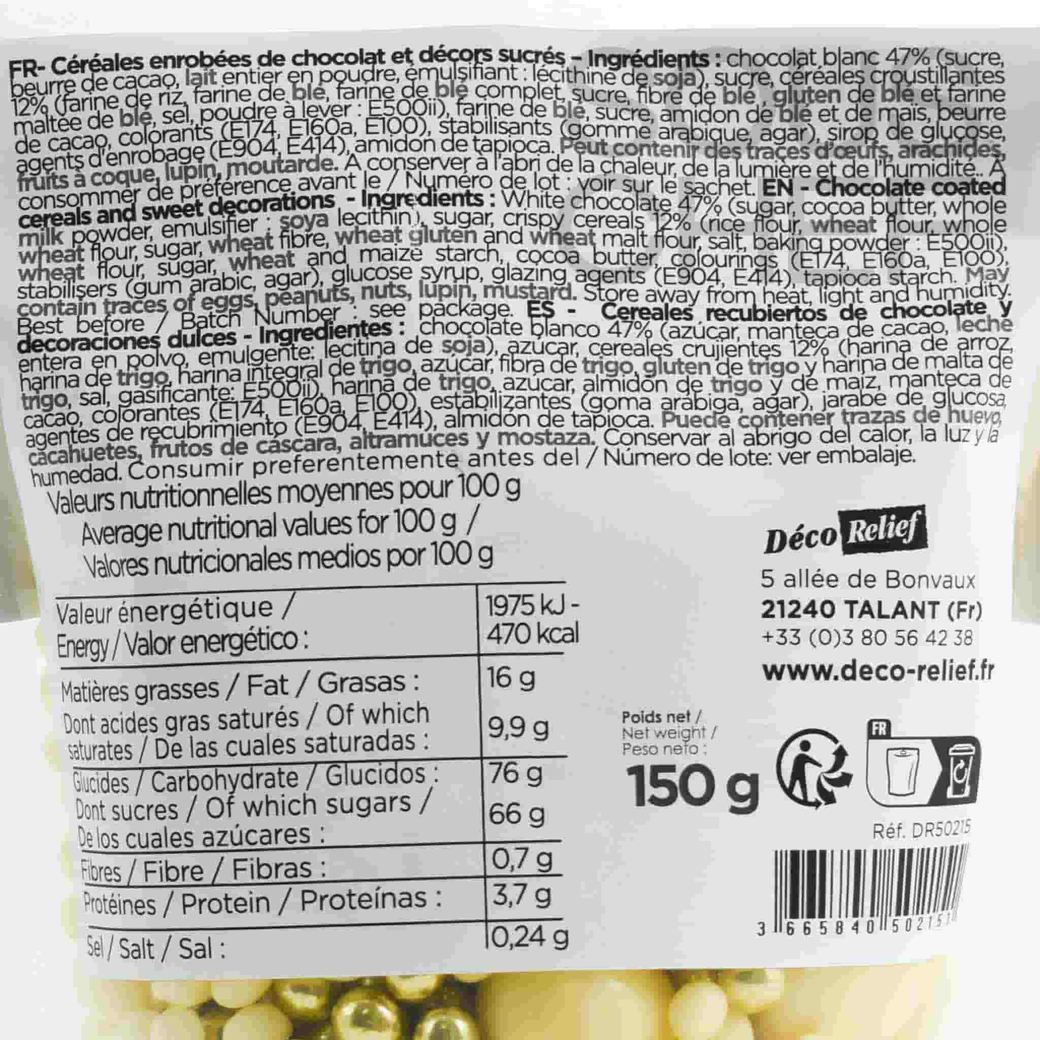 Deco Relief White Chocolate & Golden Decorating Pearls, 150g - Image 2