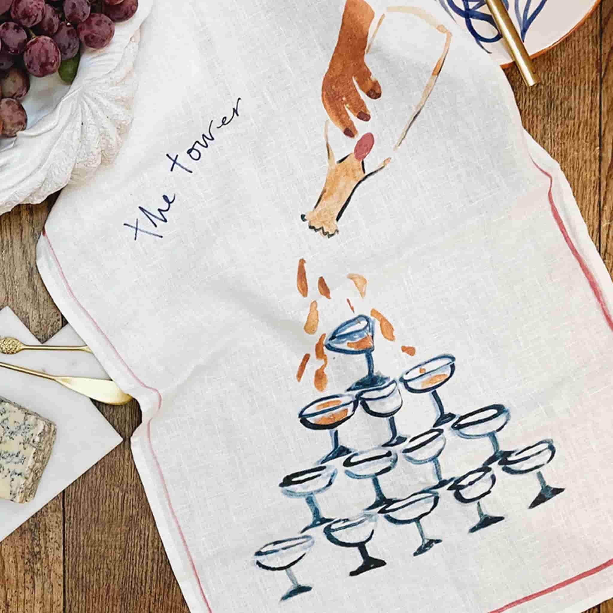 Dinette Champagne Tower Linen Tea Towel - Image 2