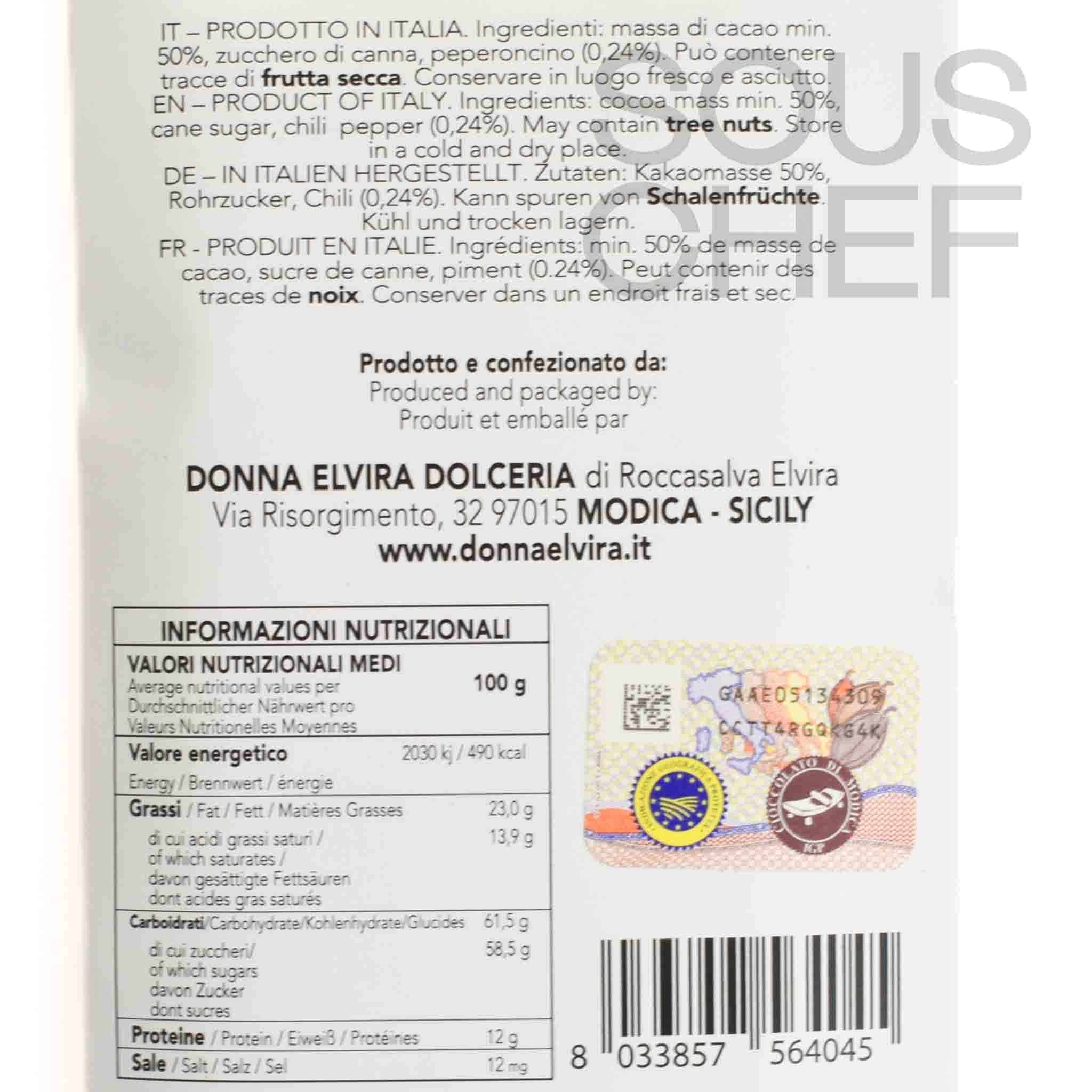 Donna Elvira Chilli Pepper PGI Modican Chocolate Bar, 70g - Image 2