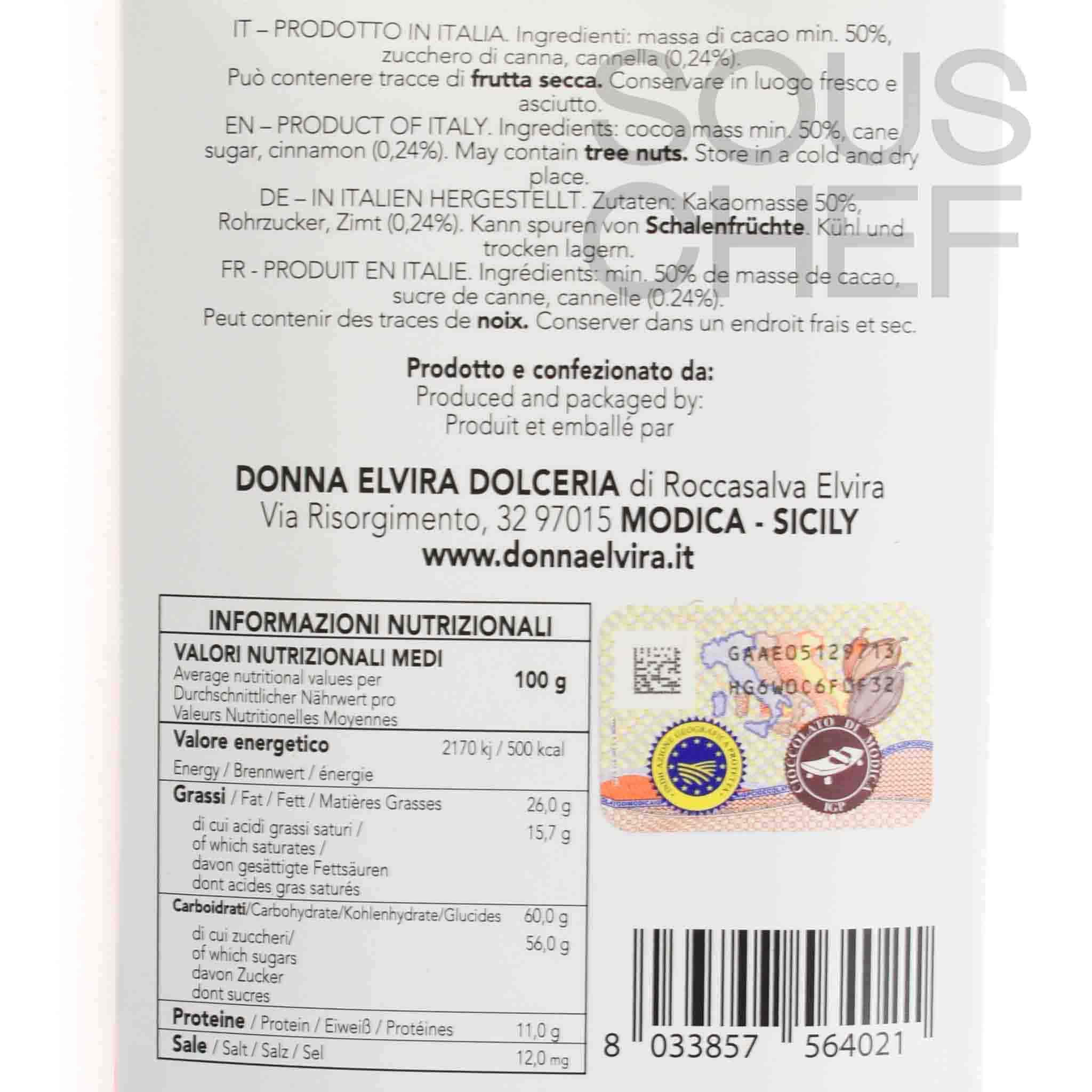 Donna Elvira Cinnamon PGI Modican Chocolate Bar, 70g - Image 2