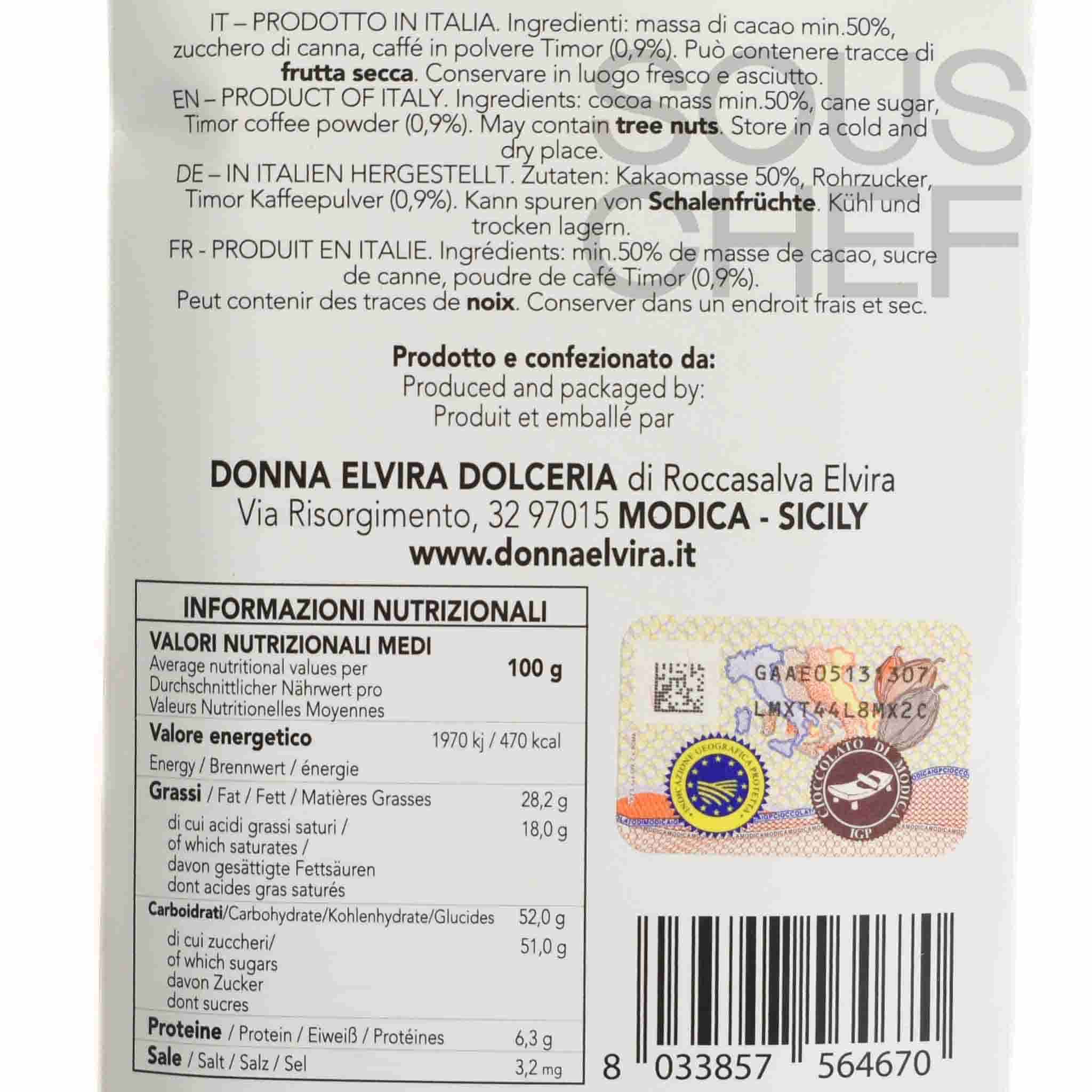 Donna Elvira Coffee PGI Modican Chocolate Bar, 70g - Image 2