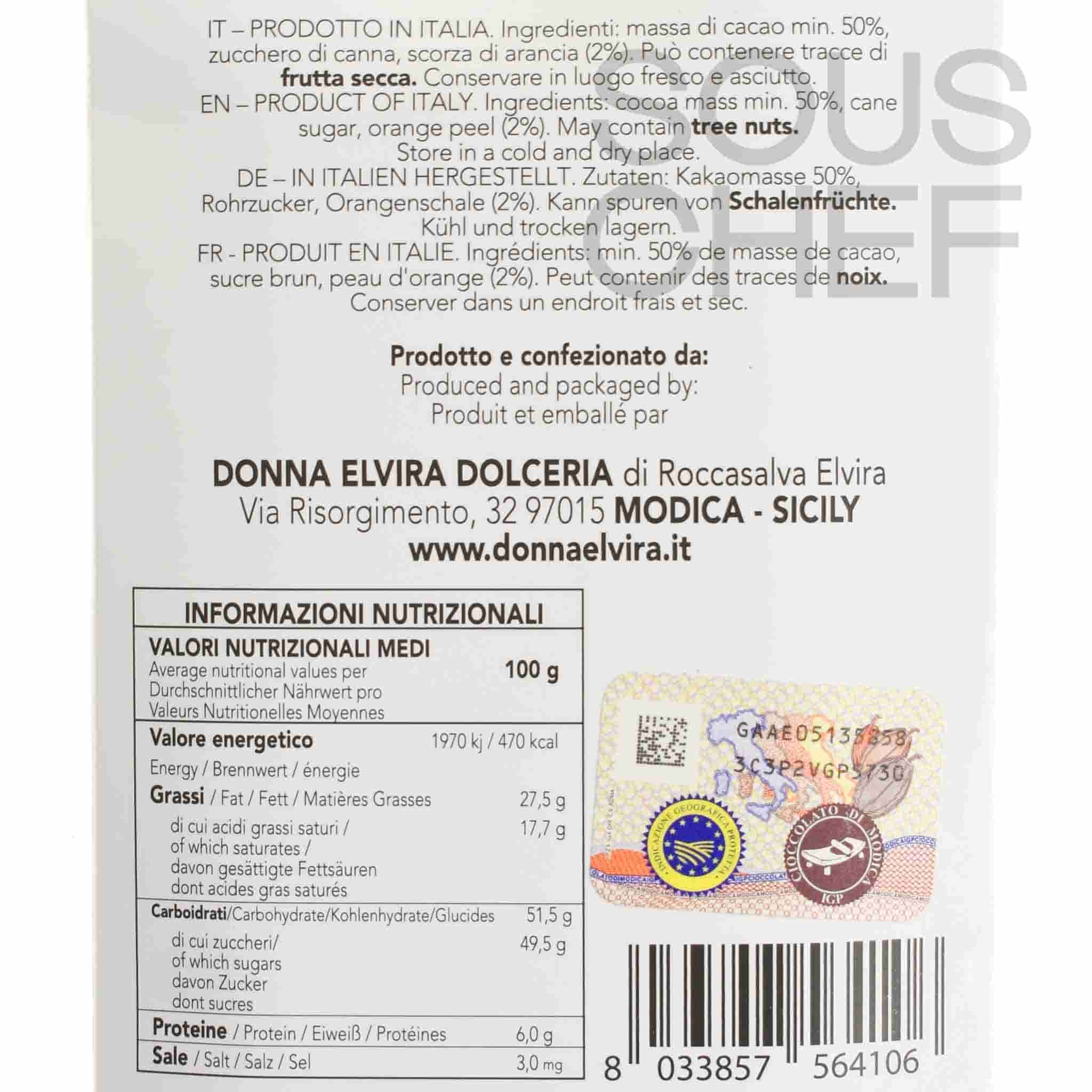 Donna Elvira Orange PGI Modican Chocolate Bar, 70g - Image 2