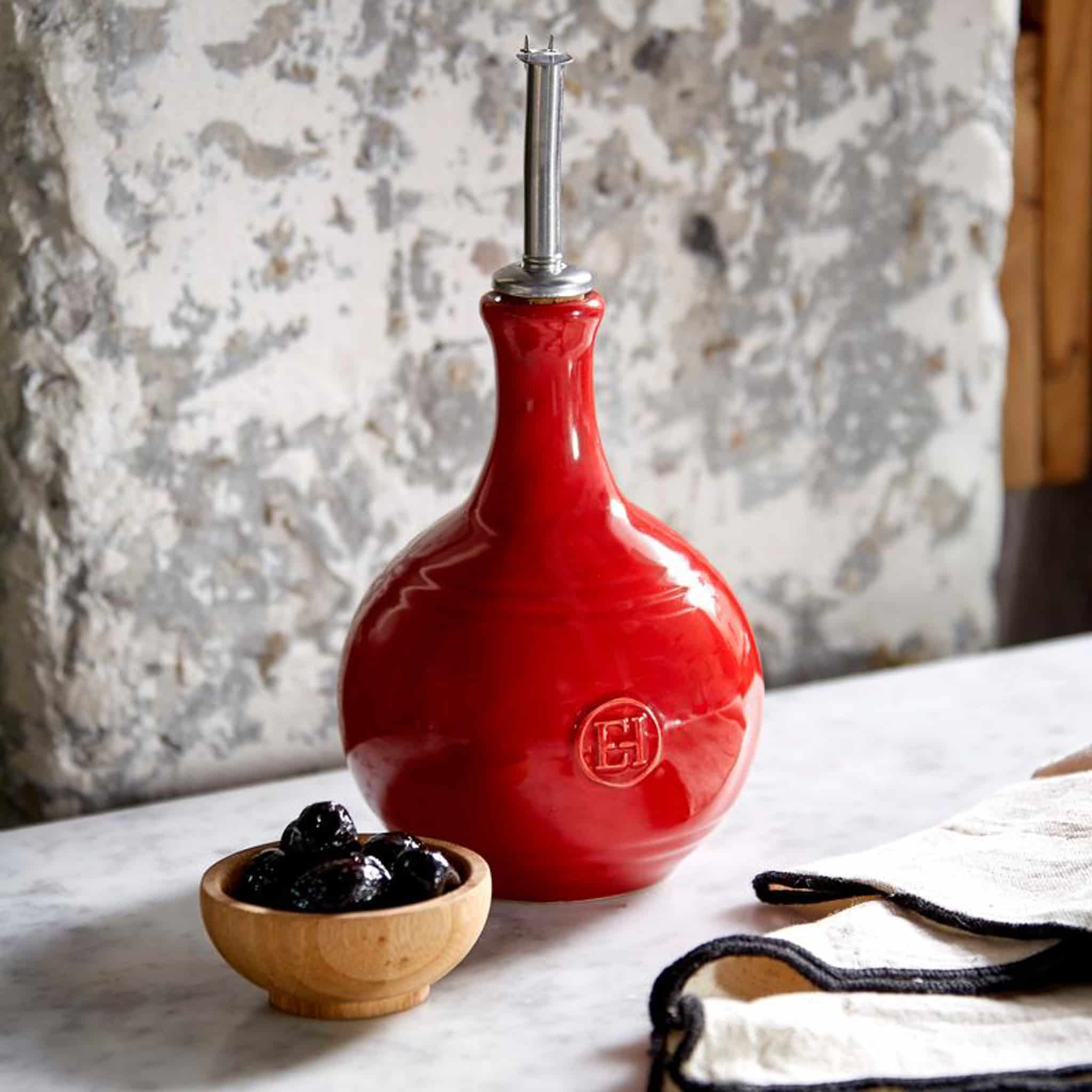 Emile Henry Red Round Oil Bottle, 400ml - Image 2