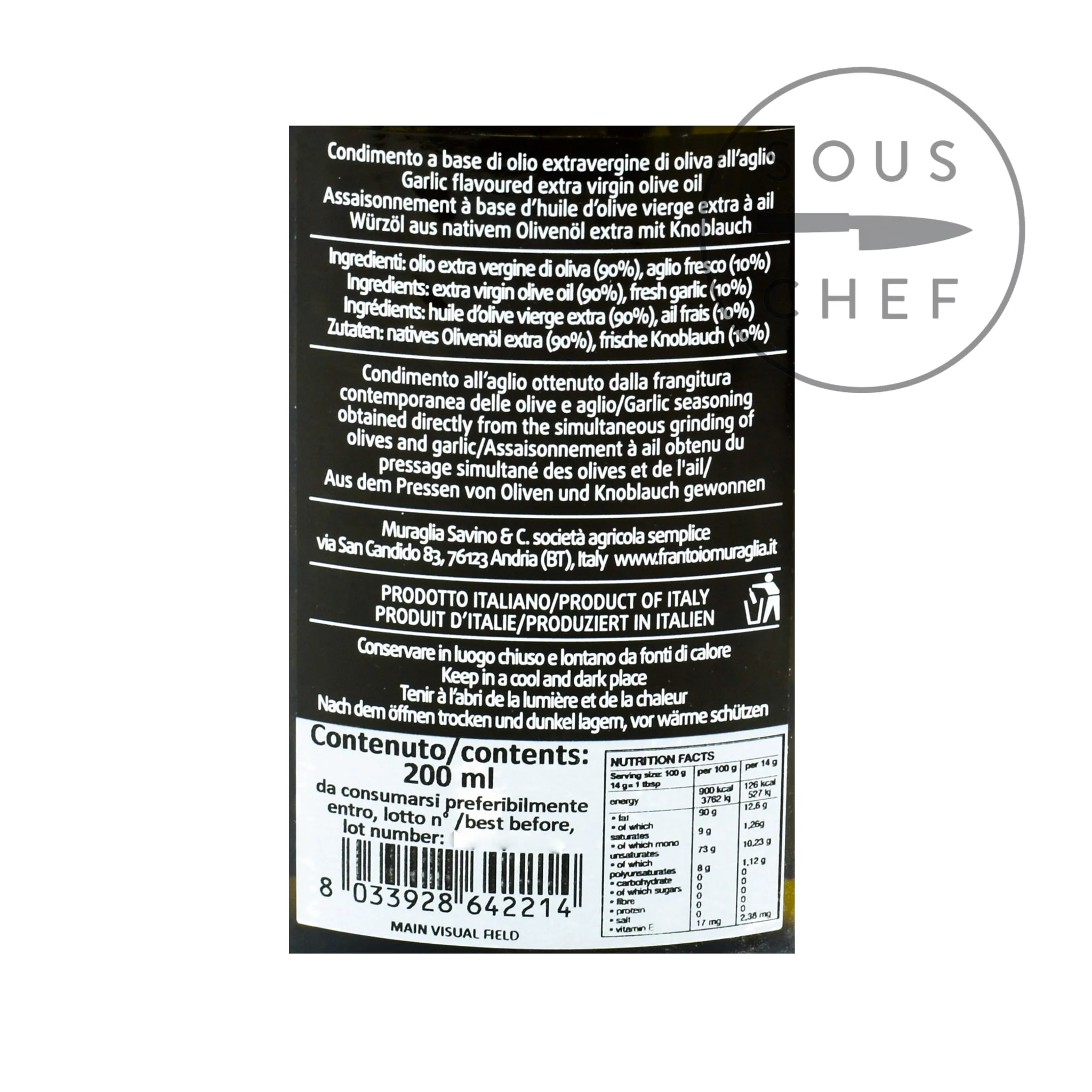 Frantoio Muraglia Aromatic Garlic Extra Virgin Olive Oil, 200ml - Image 3