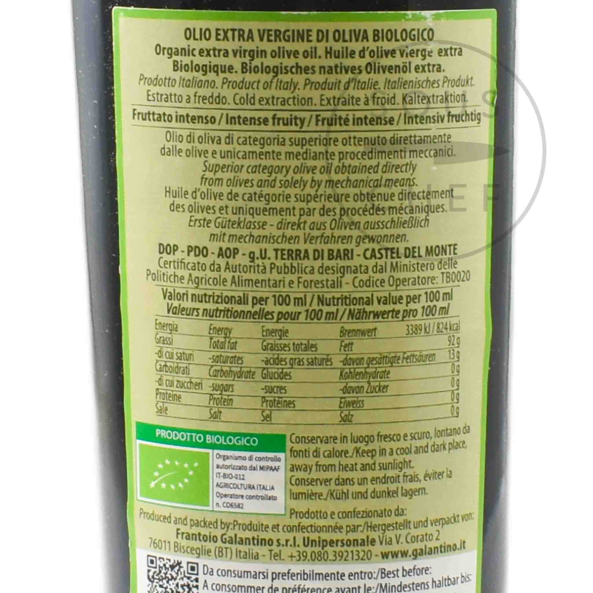 Galantino DOP Monet Organic Extra Virgin Olive Oil, 500ml - Image 2