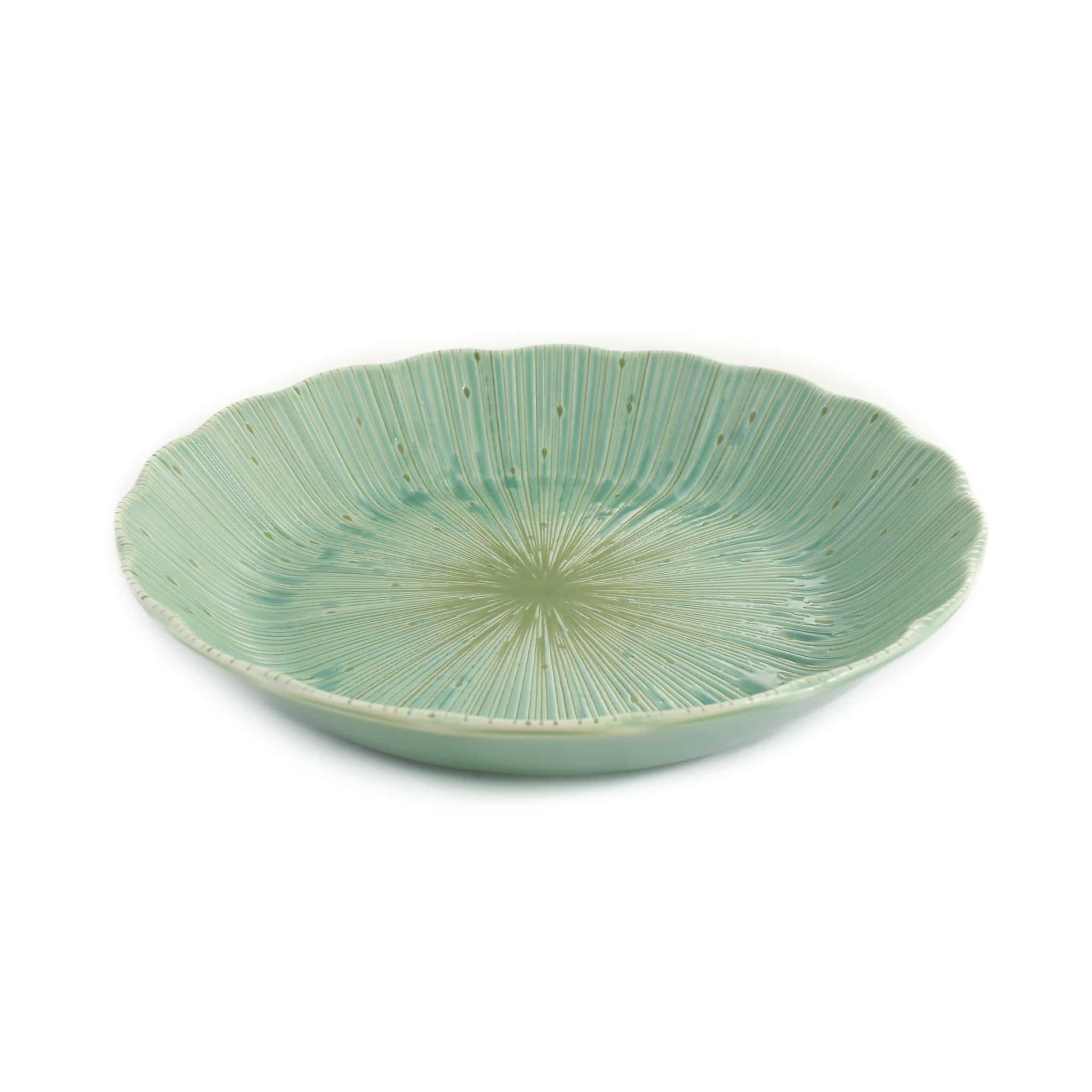 Green Scalloped Japanese Deep Dinner Plate, 22cm - Image 2