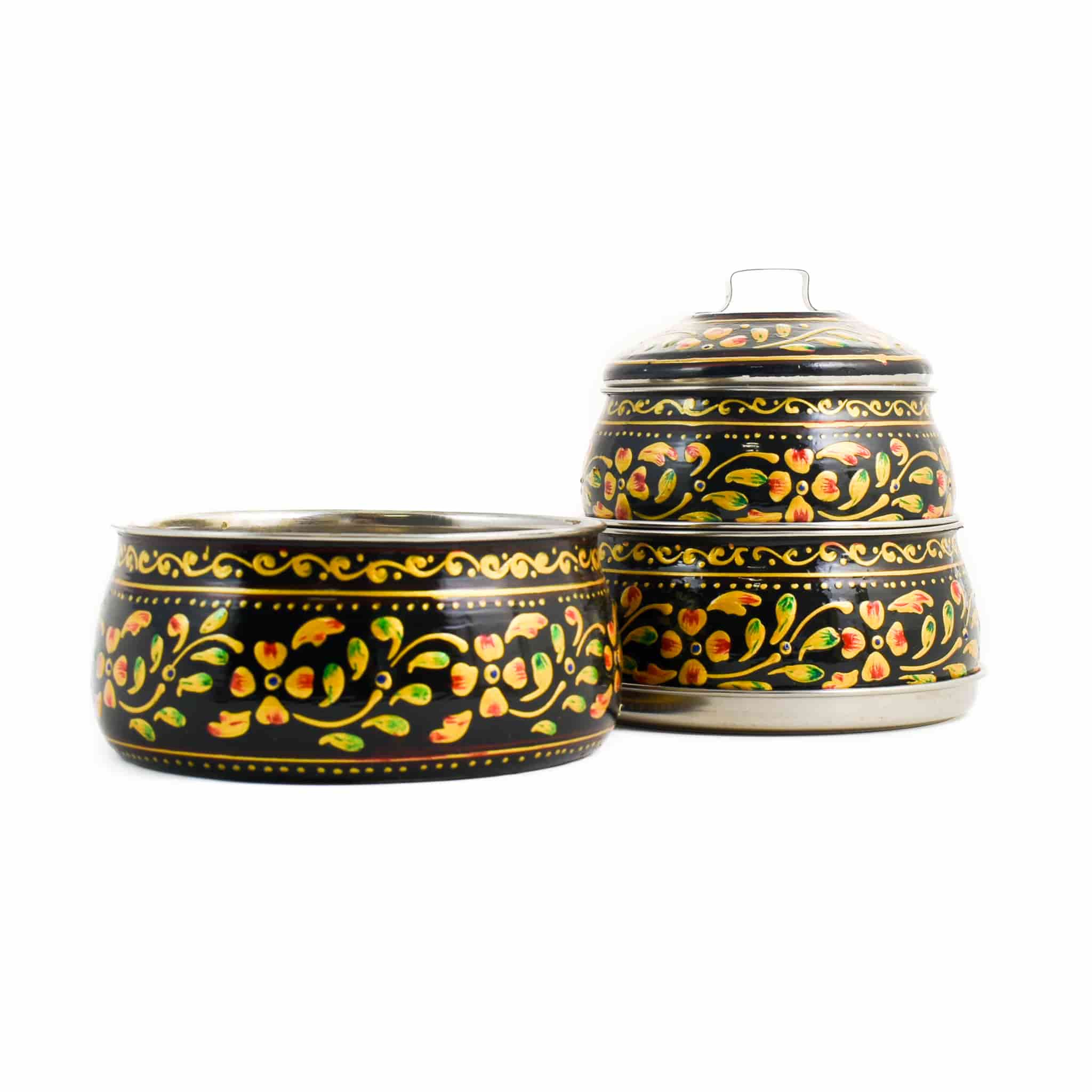 Hand Painted Three Tier Black Tiffin Tin, 1.5 Litre - Image 3