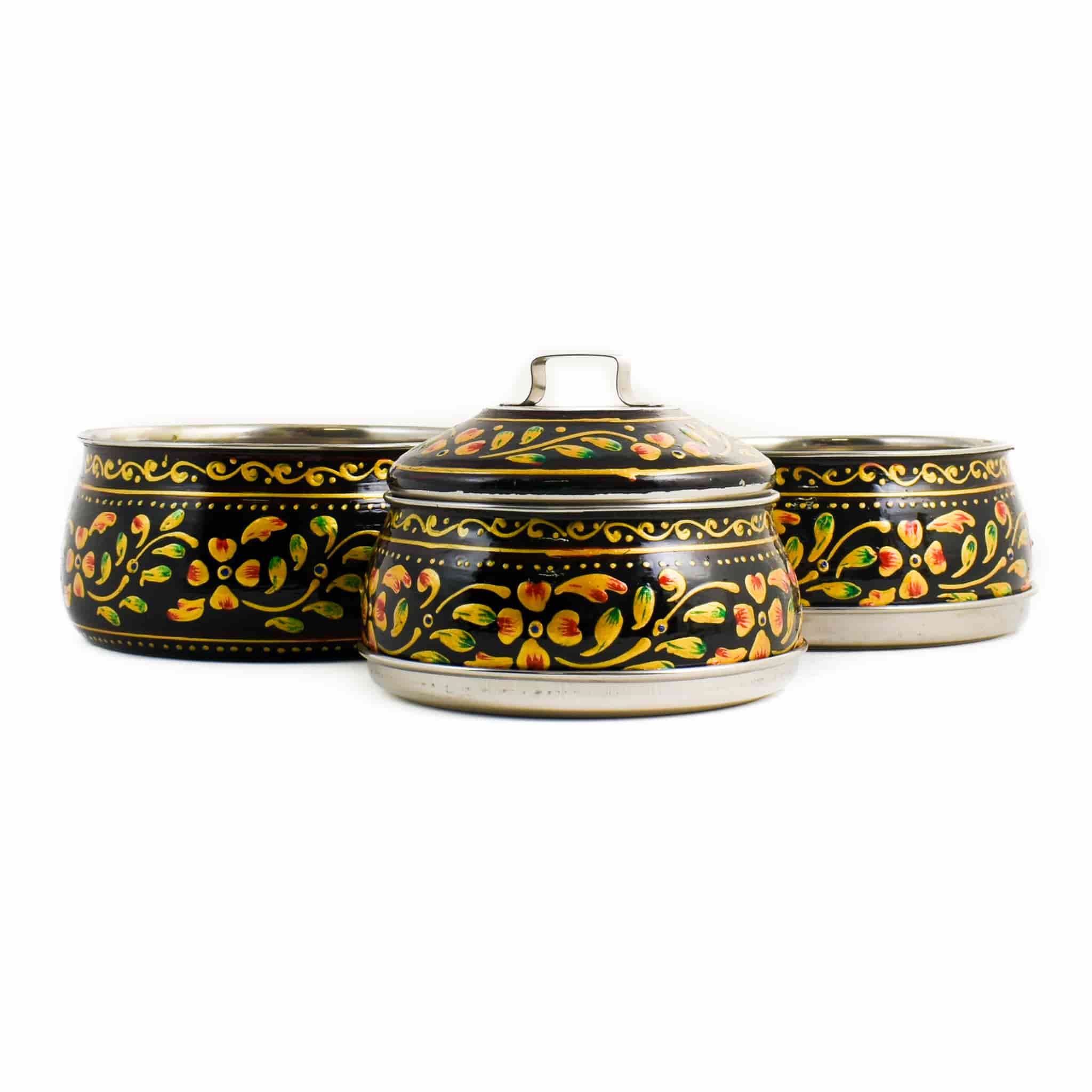 Hand Painted Three Tier Black Tiffin Tin, 1.5 Litre - Image 4