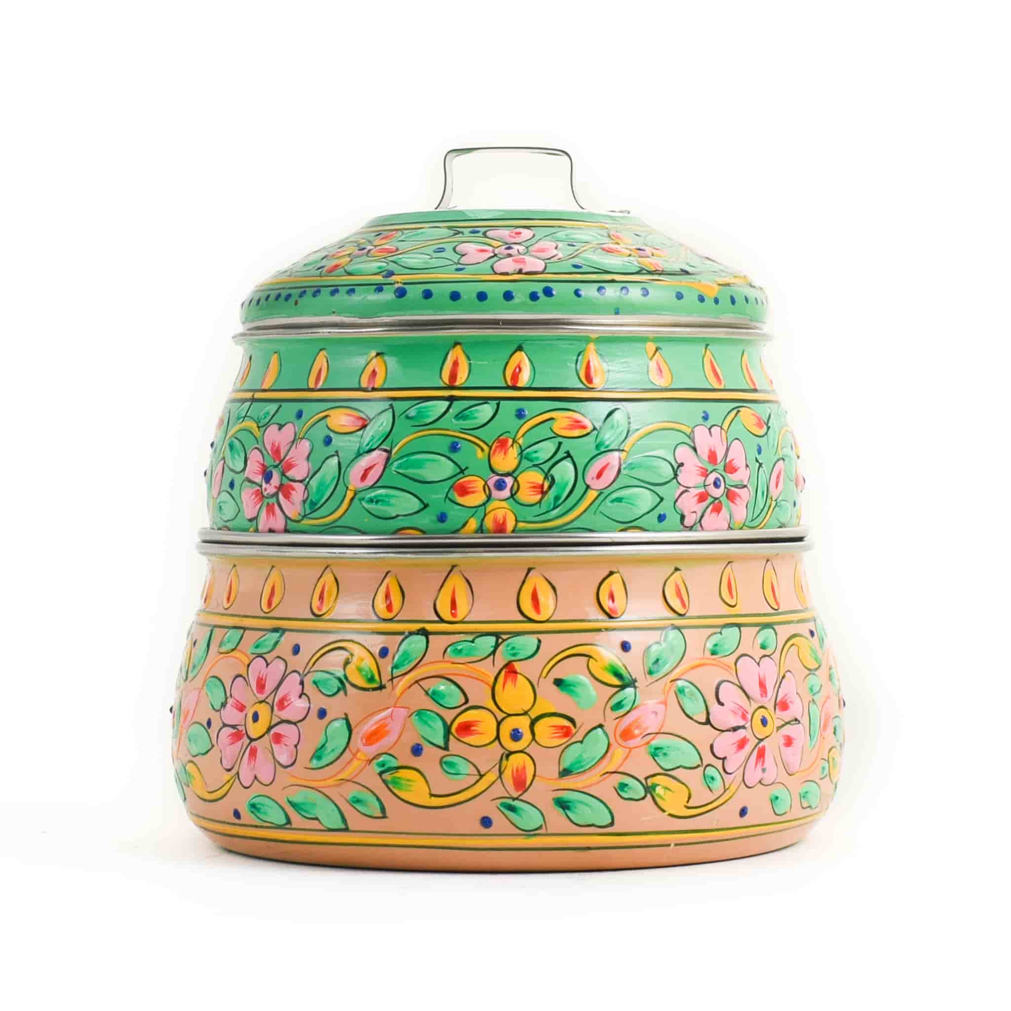 Hand Painted Two Tier Pink & Green Tiffin Tin, 750ml - Image 2