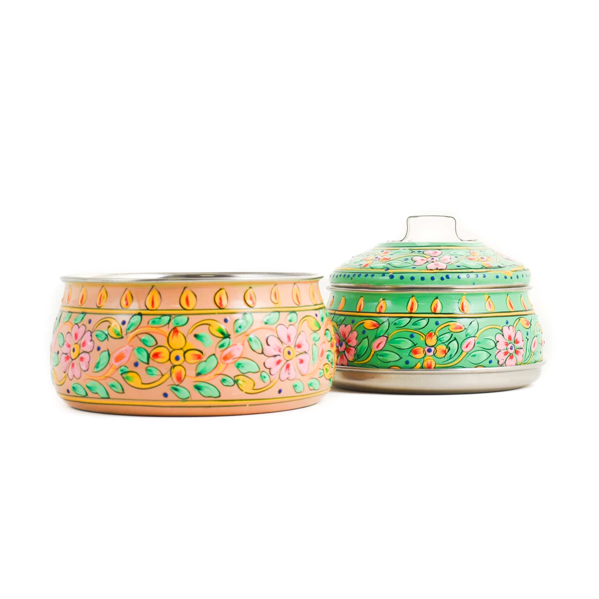 Hand Painted Two Tier Pink & Green Tiffin Tin, 750ml - Image 3