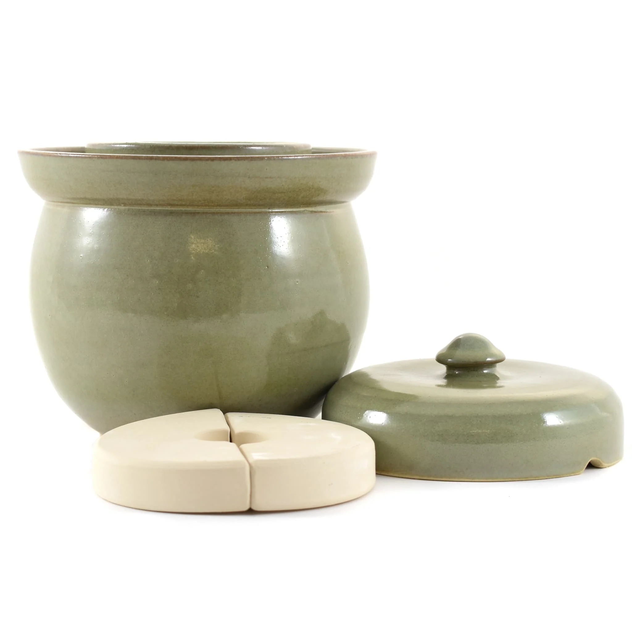 Handmade Stoneware Fermenting Crock in Green 2 litre - Image 2
