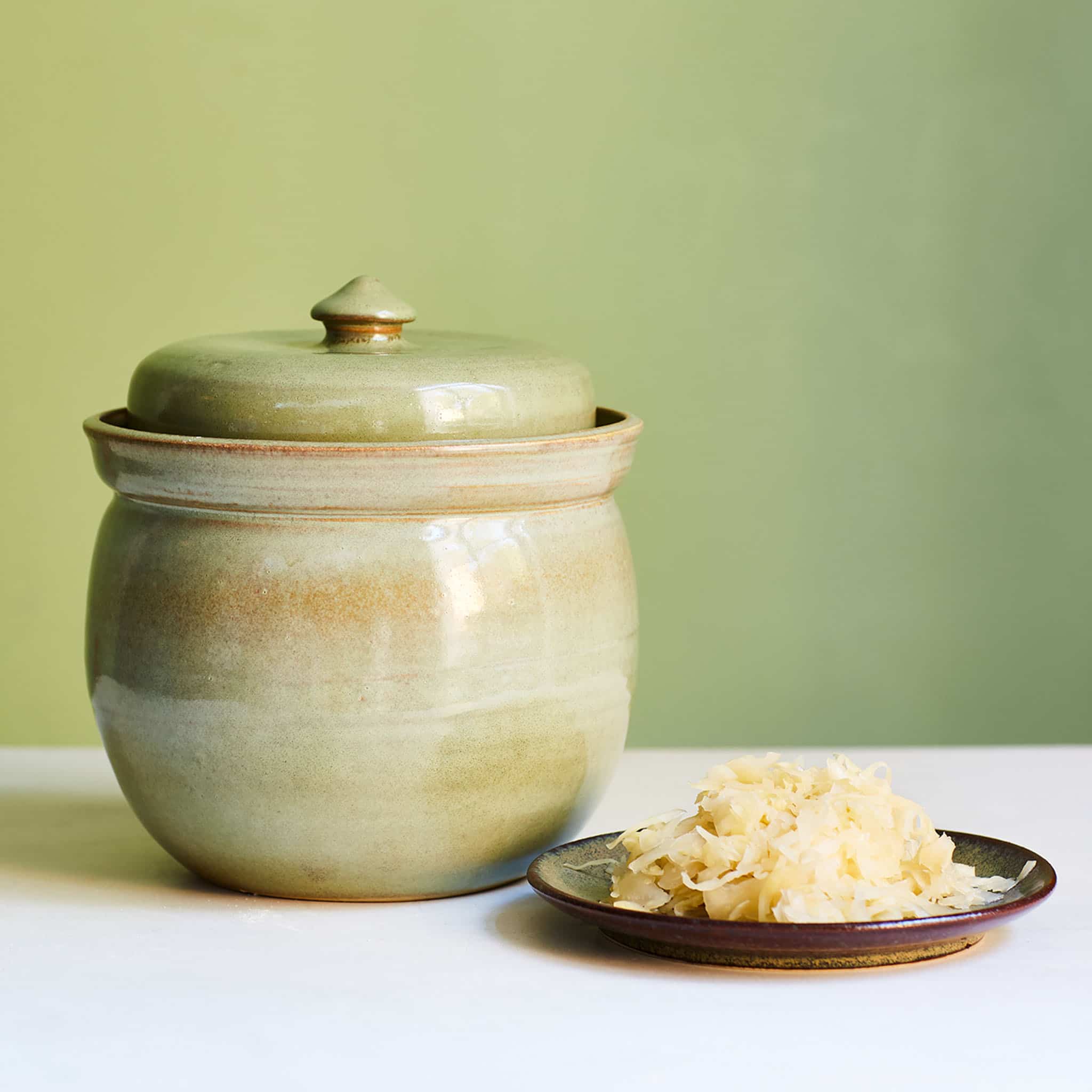 Handmade Stoneware Fermenting Crock in Green 2 litre - Image 3