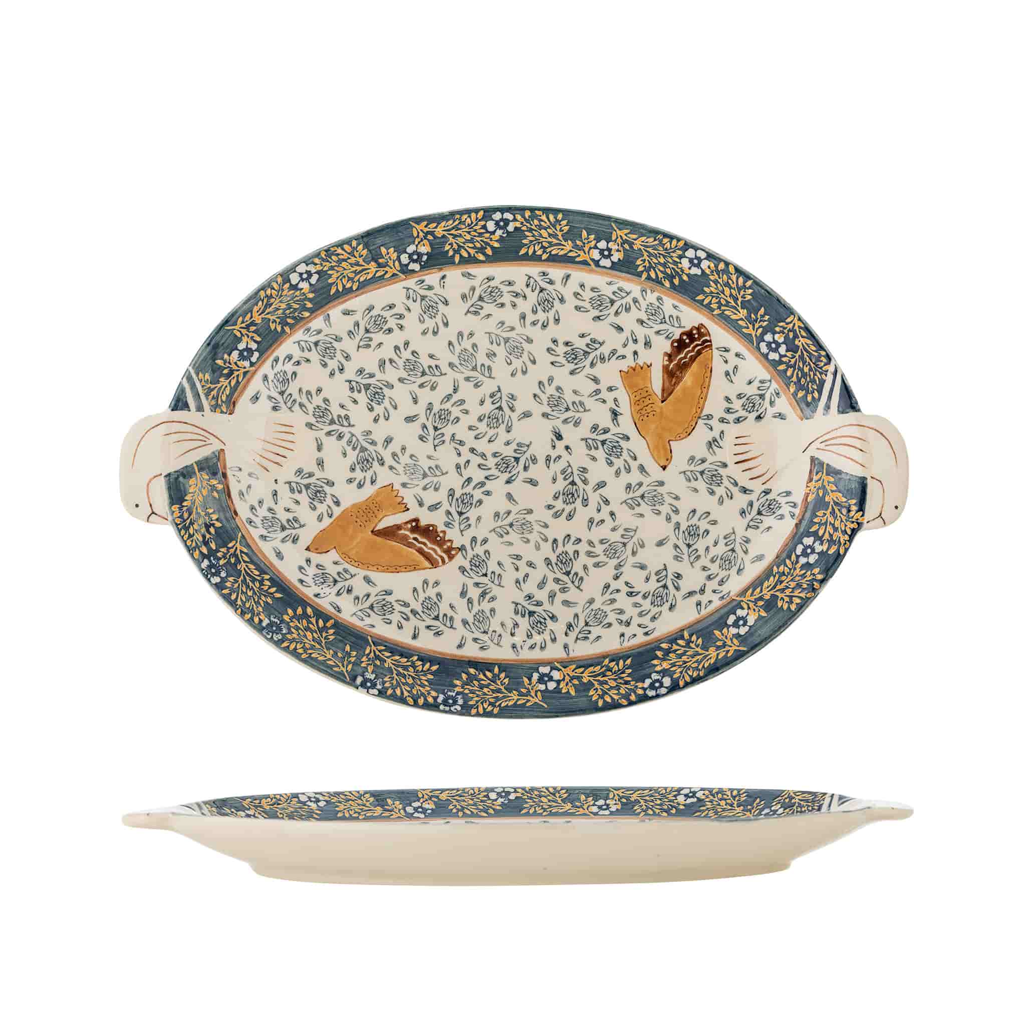 Hezha Blue Stoneware Serving Platter, 34x25cm - Image 2