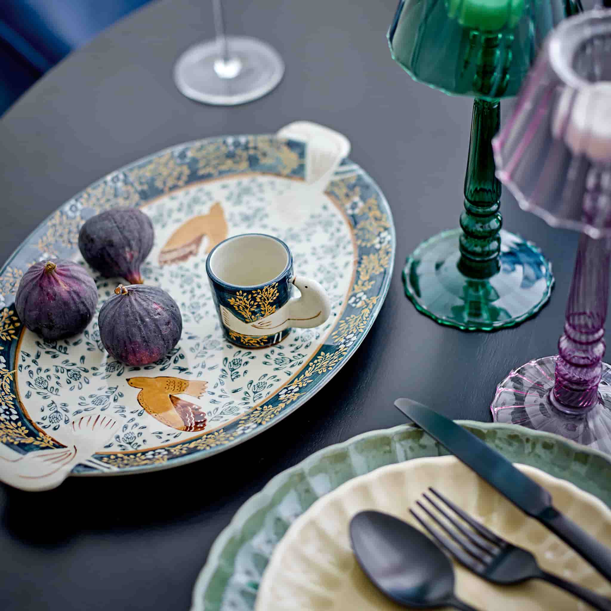 Hezha Blue Stoneware Serving Platter, 34x25cm - Image 3