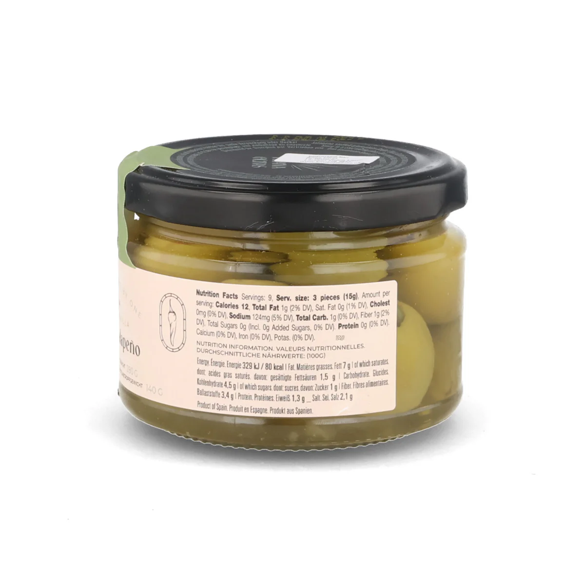 Jalapeno Stuffed Green Gordal Olives, 280g - Image 3