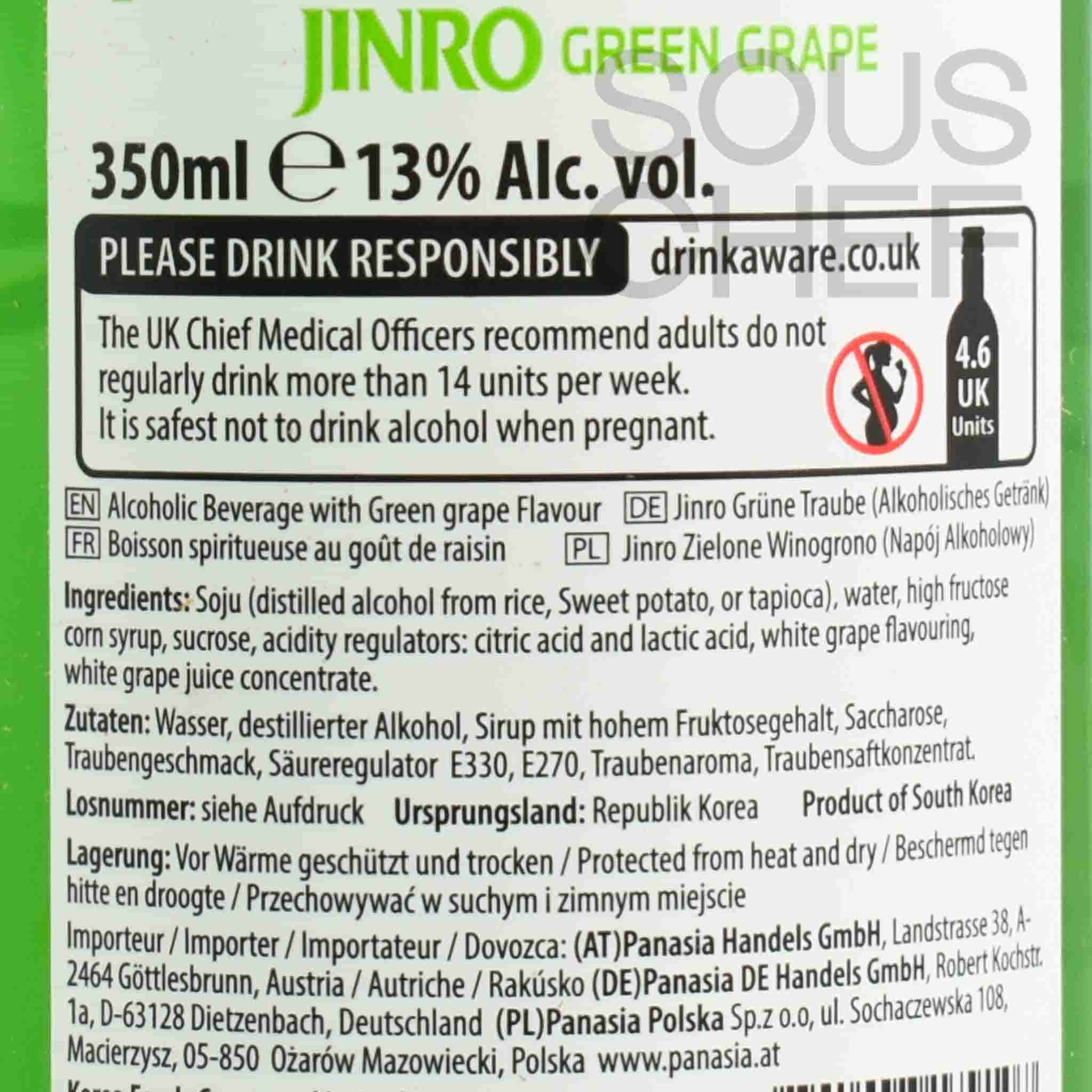 Jinro Chamisul Green Grape Soju 13%ABV, 350ml - Image 2