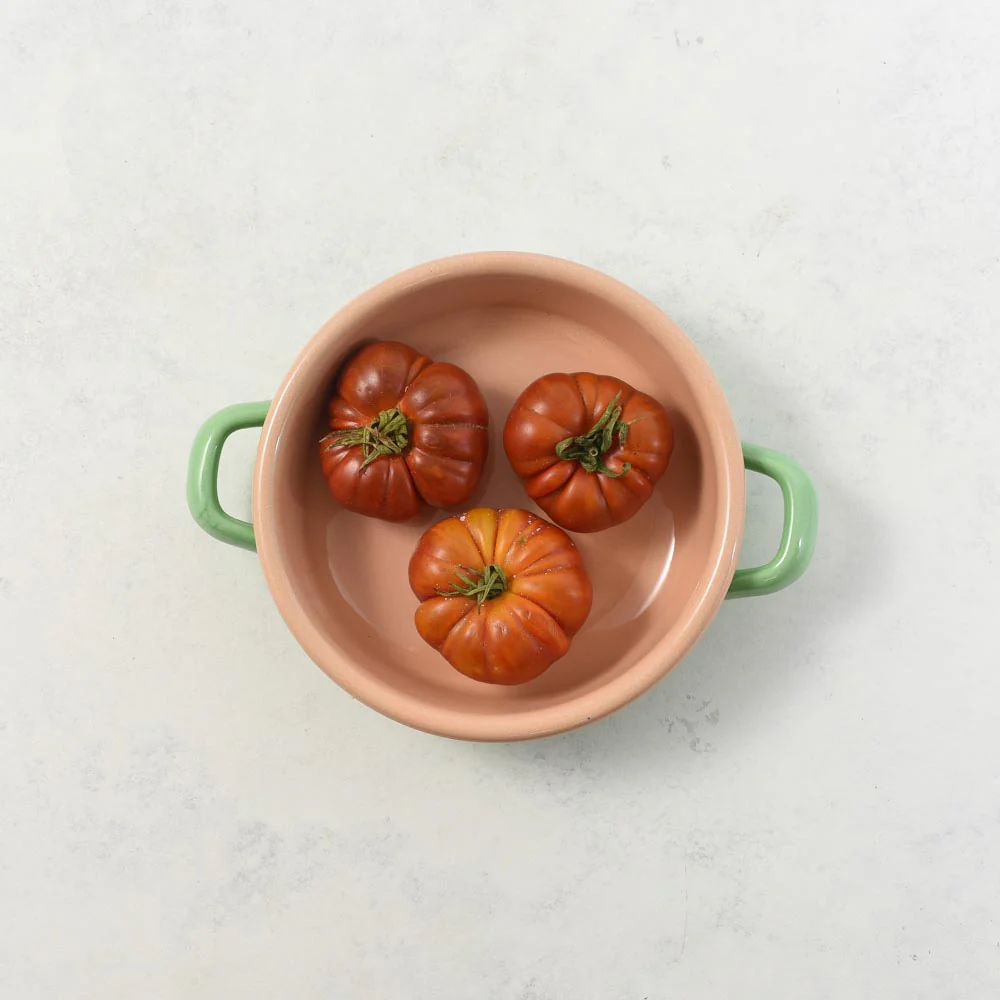 Kapka x Sous Chef Colourblock Enamel Frying Pan, 16cm, Green & Pink - Image 2