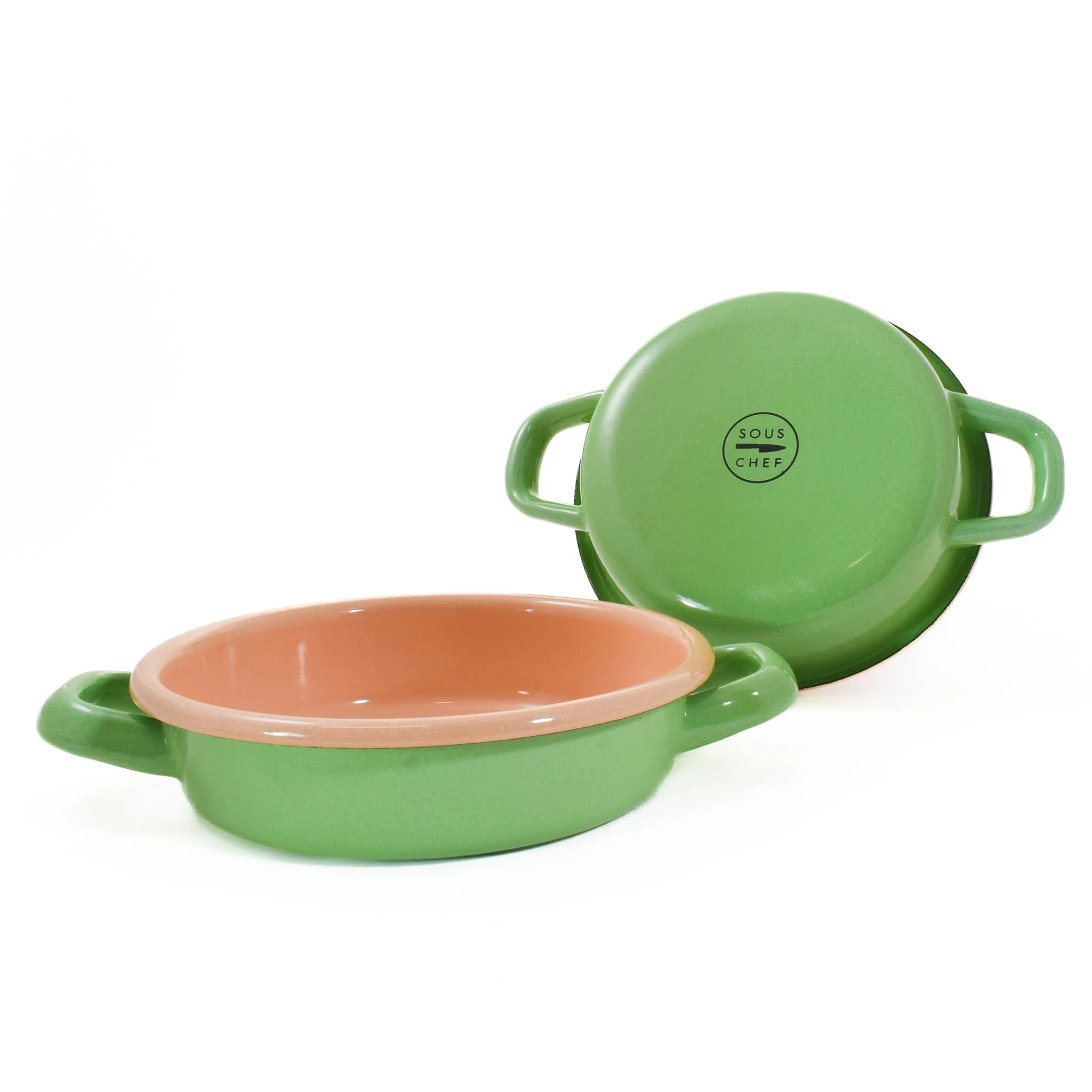 Kapka x Sous Chef Colourblock Enamel Frying Pan, 16cm, Green & Pink - Image 4