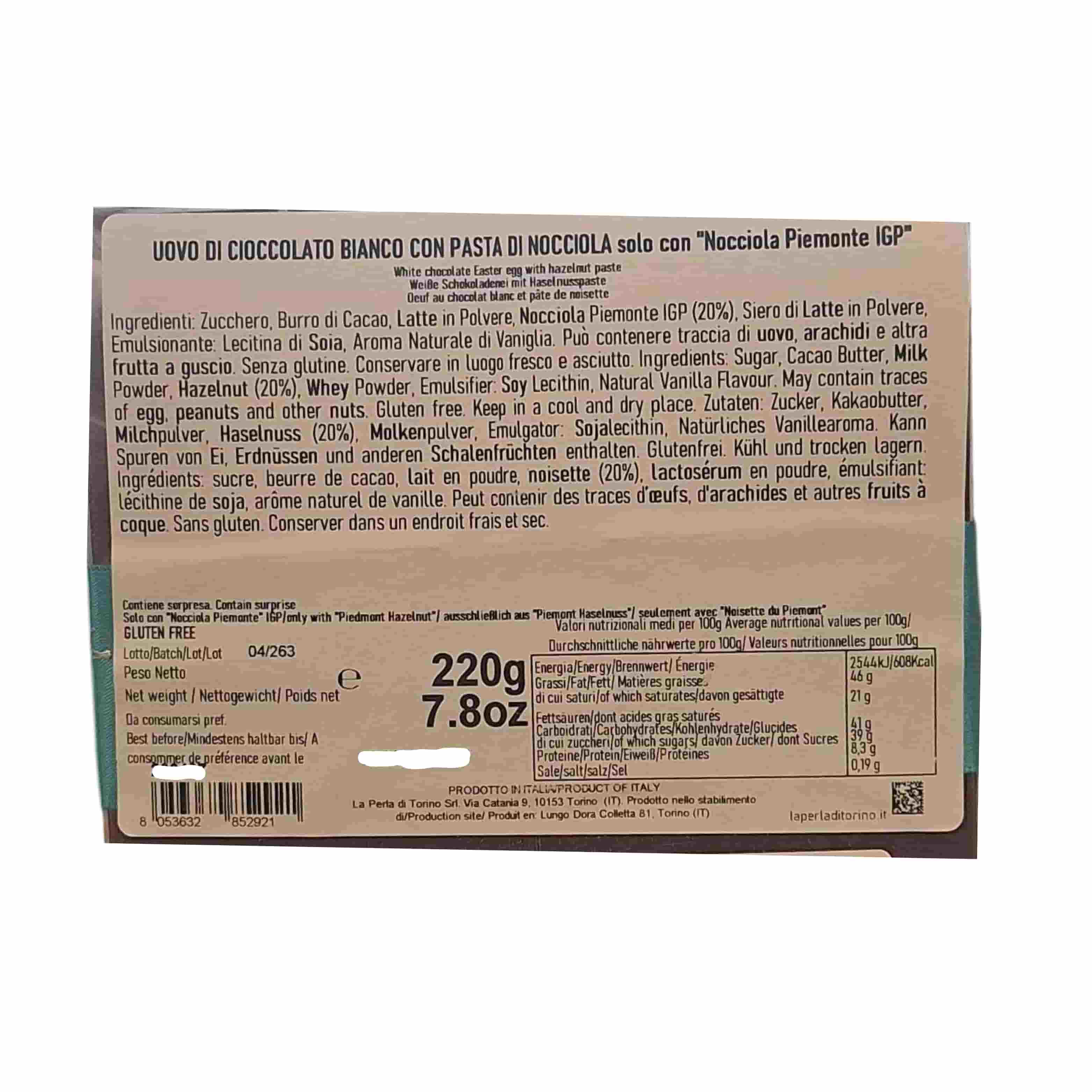 La Perla White Chocolate & Hazelnut Paste Easter Egg, 220g - Image 3
