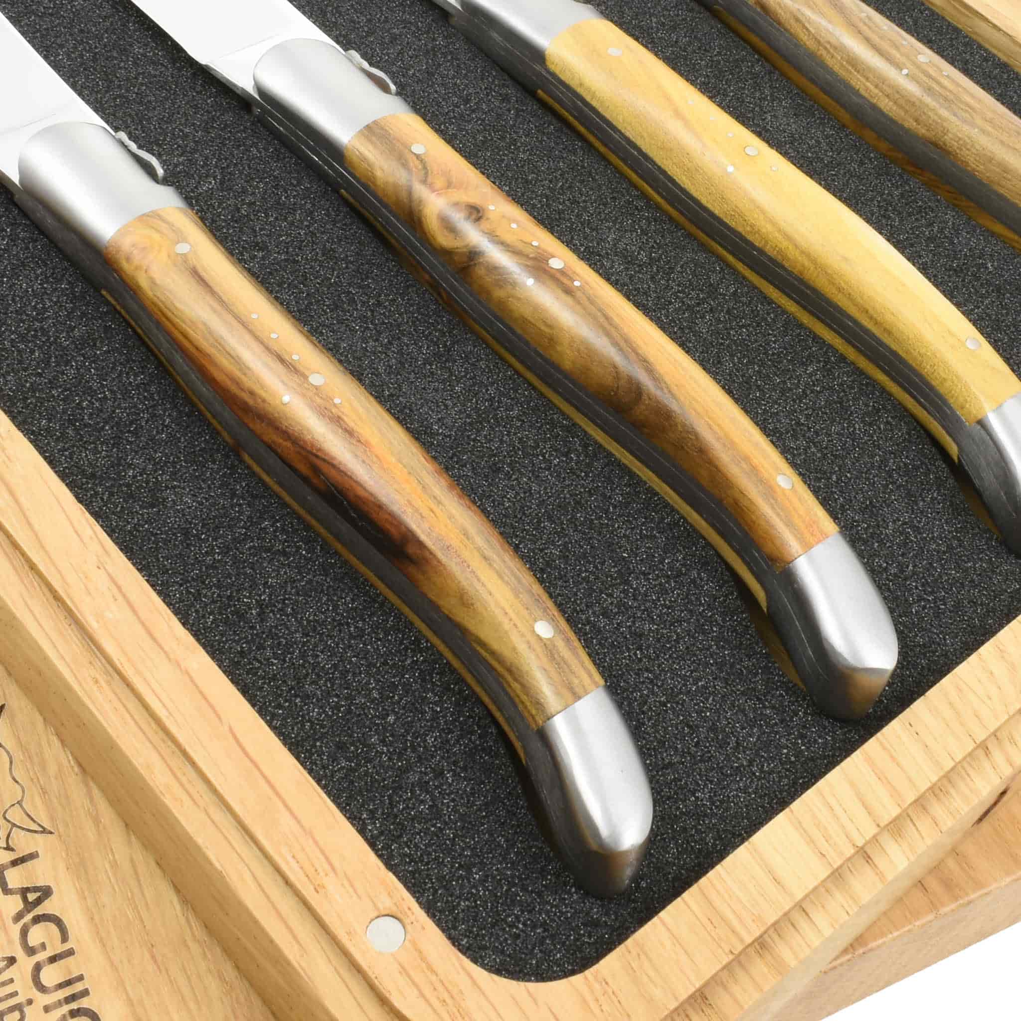 Laguiole en Aubrac Set of 4 Full Handle Steak Knives, Pistachio Wood - Image 2