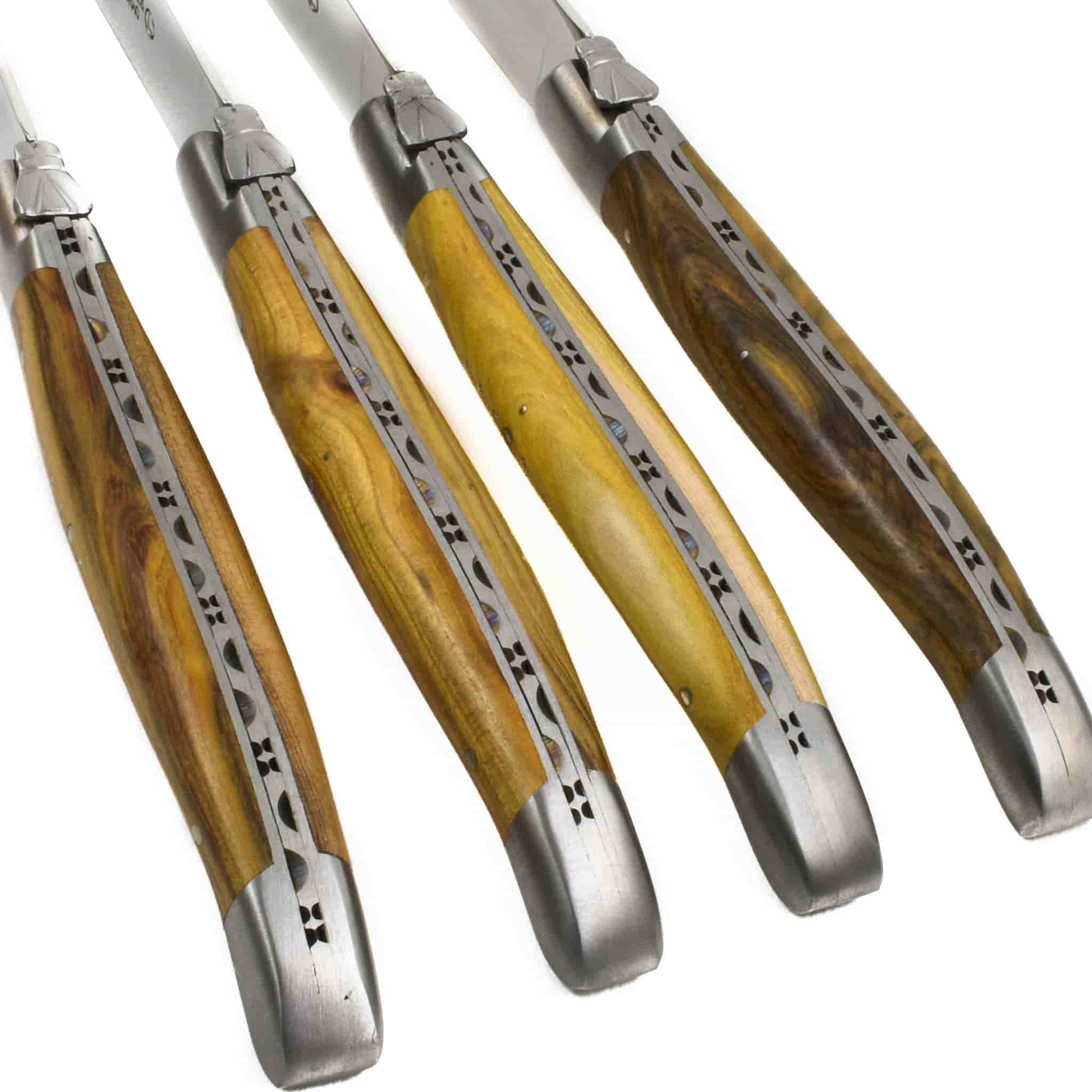 Laguiole en Aubrac Set of 4 Full Handle Steak Knives, Pistachio Wood - Image 3