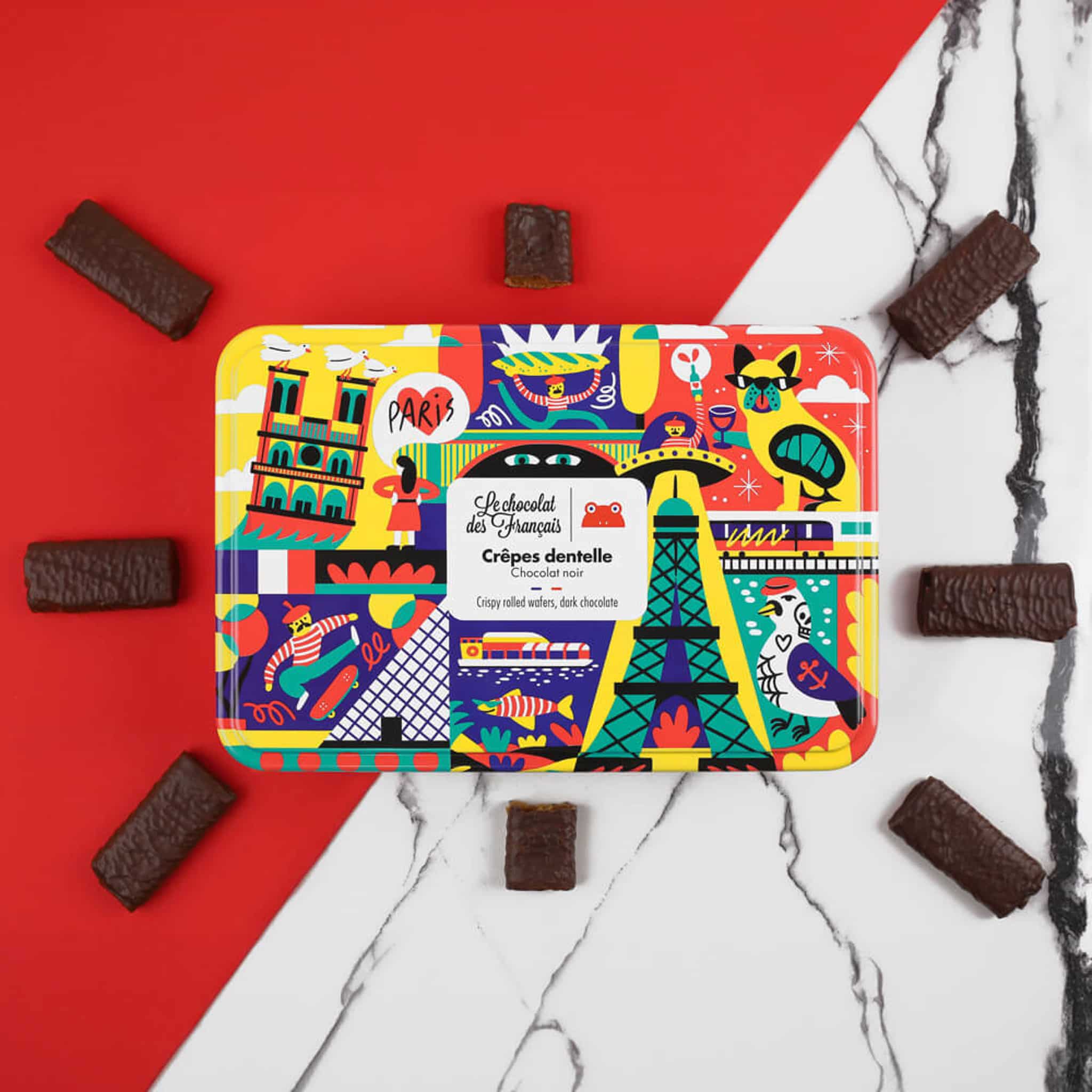 Le Chocolat des Francais Dark Chocolate Covered Crispy Wafers in Gift Tin, 90g - Image 2