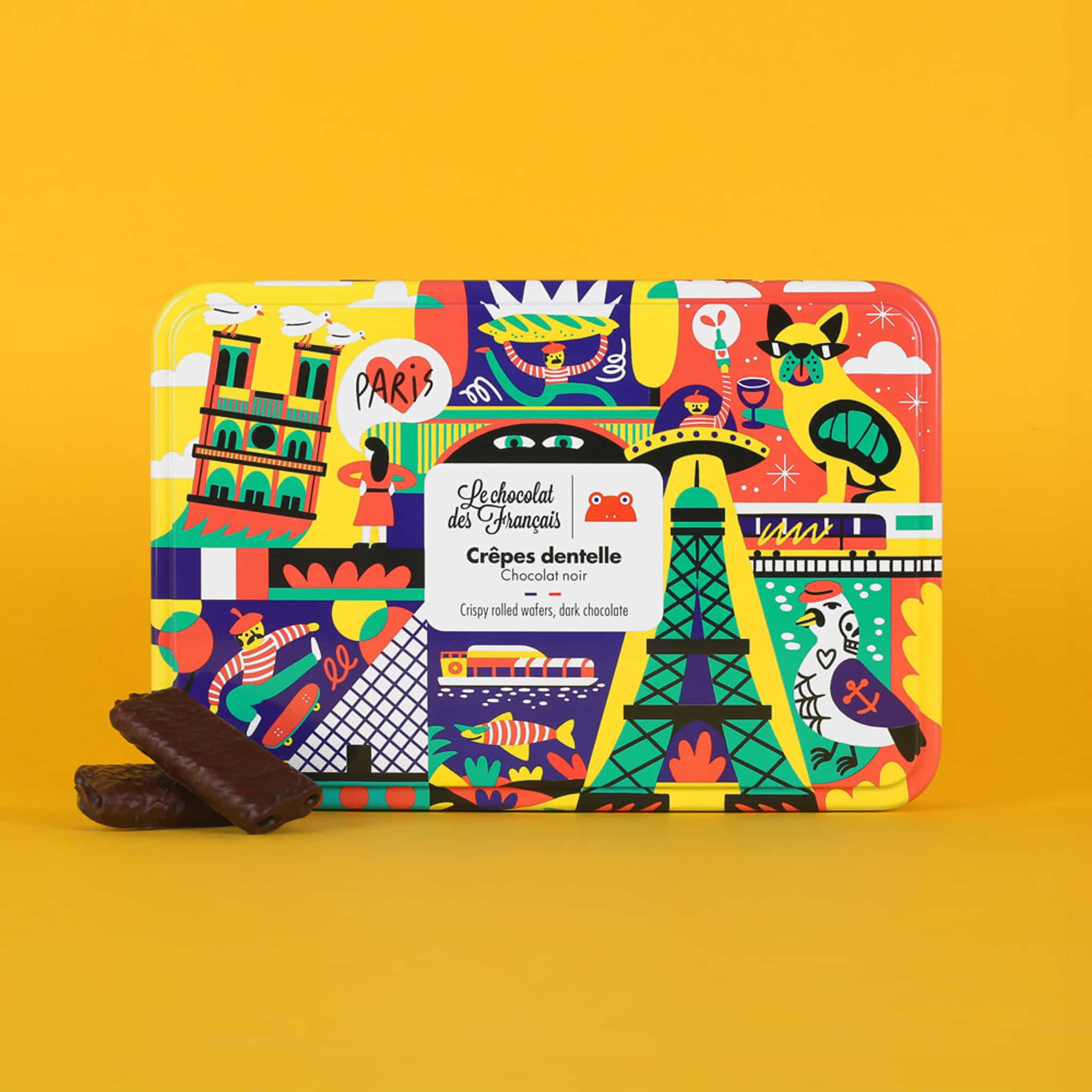 Le Chocolat des Francais Dark Chocolate Covered Crispy Wafers in Gift Tin, 90g - Image 3