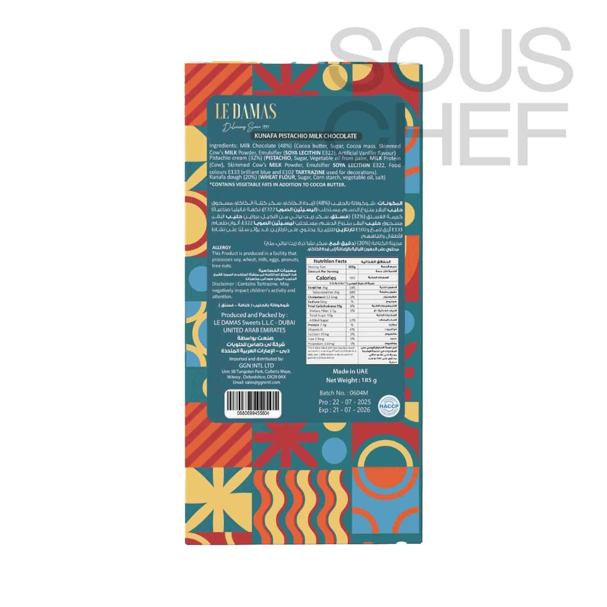 Le Damas "Original Dubai Chocolate" Bar, Milk Choc, Pistachio & Kunafa, 185g - Image 6