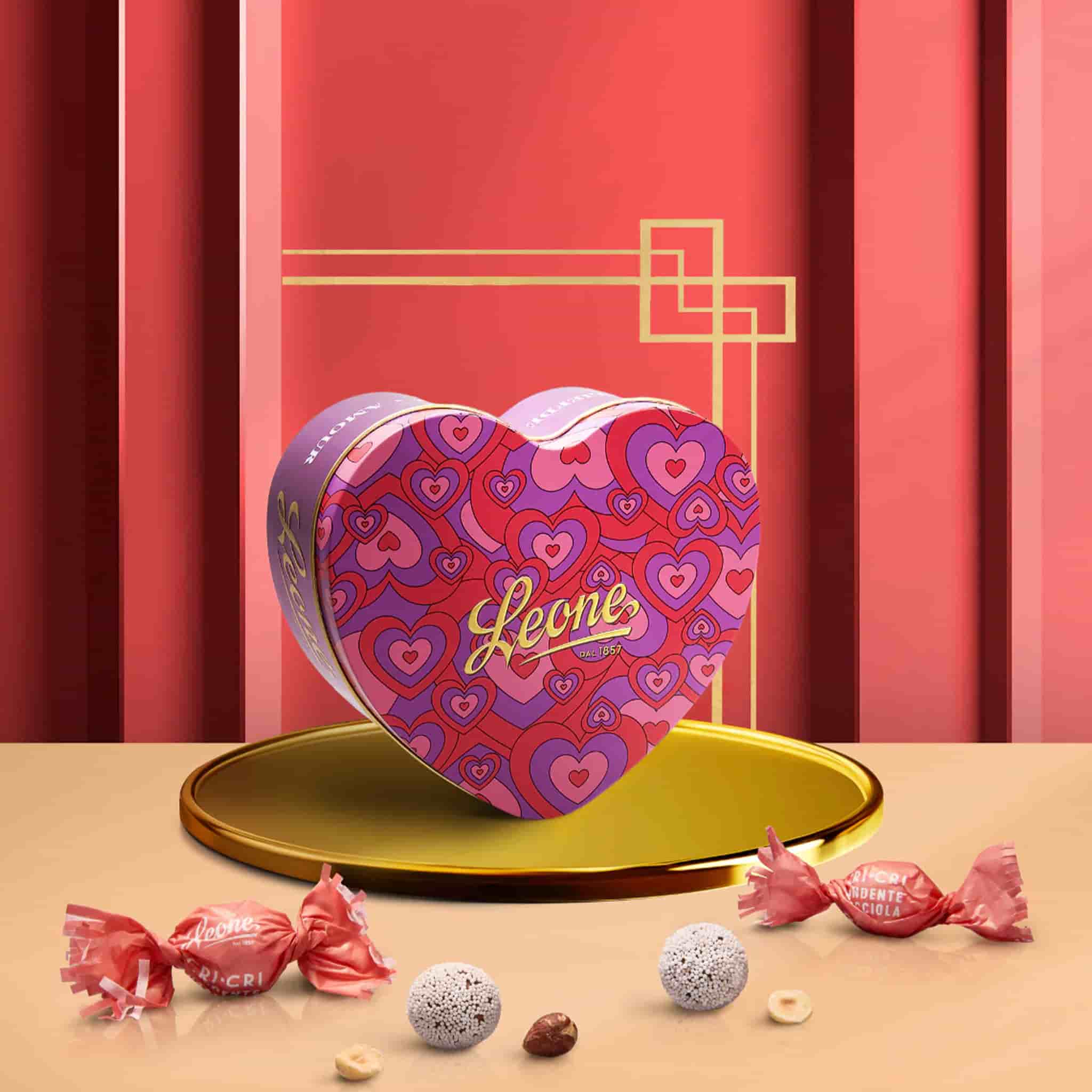 Leone Love Heart Tin with Dark Chocolate Cri Cri, 100g - Image 2