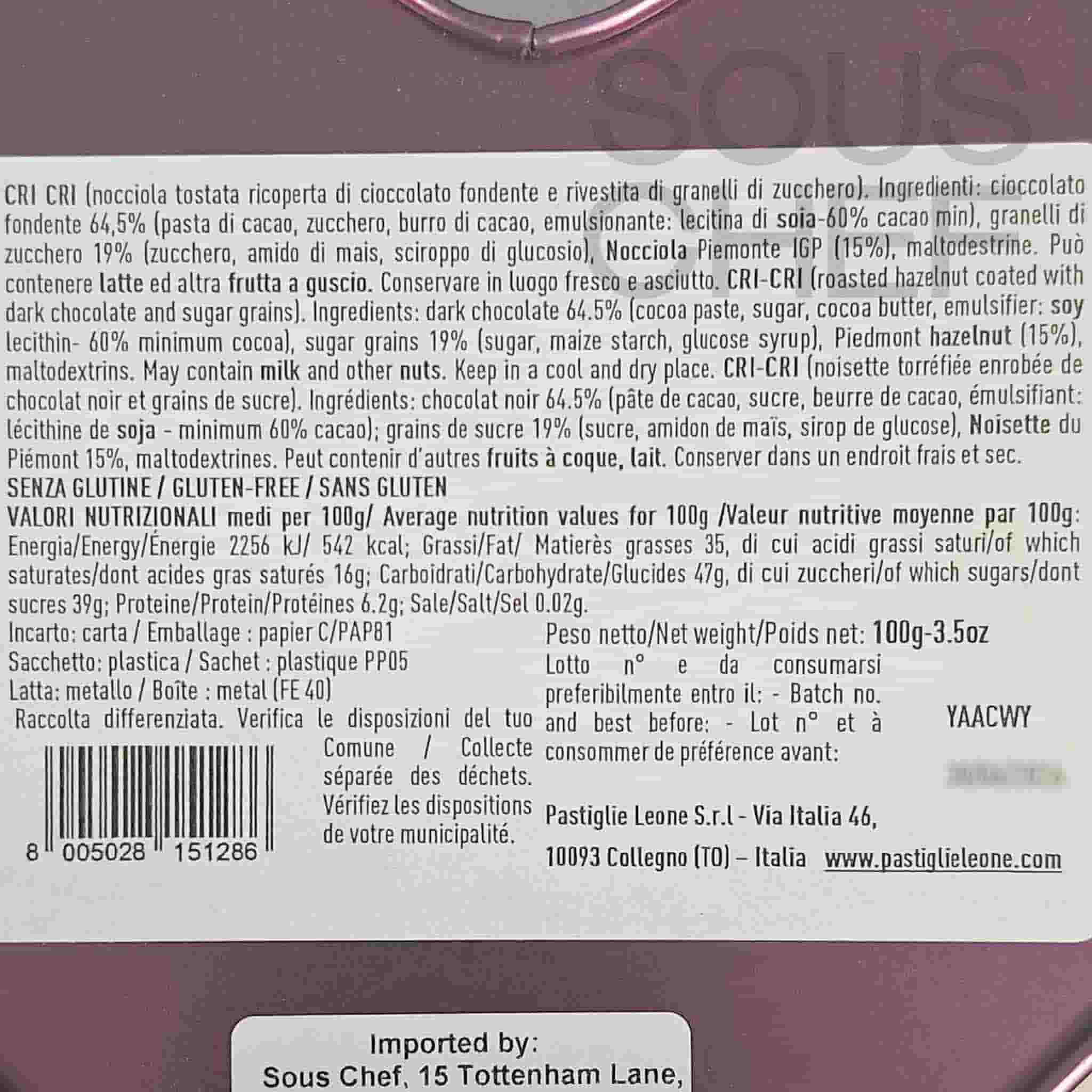 Leone Love Heart Tin with Dark Chocolate Cri Cri, 100g - Image 3
