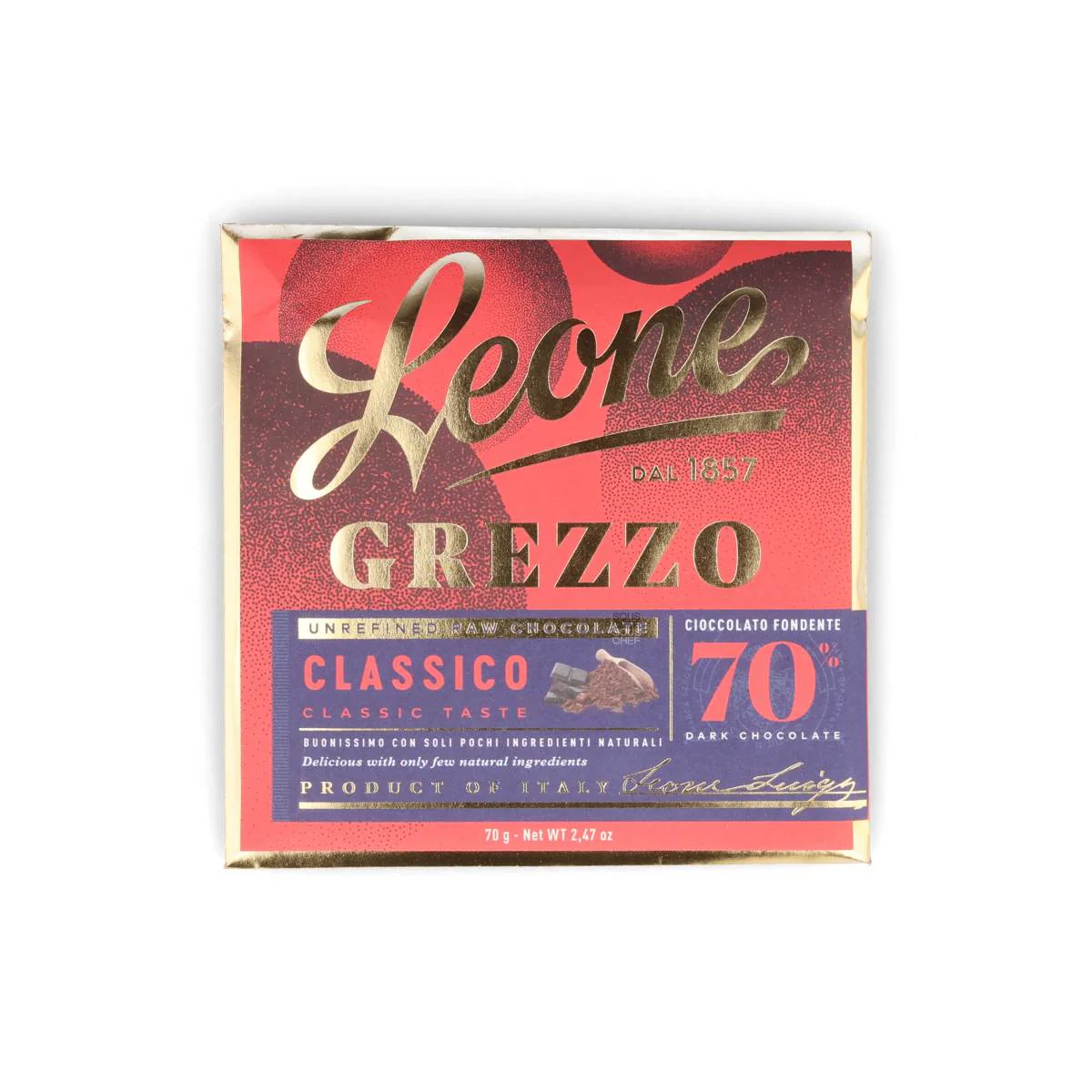Leone Raw Unrefined 70% Dark Chocolate Bar, 70g